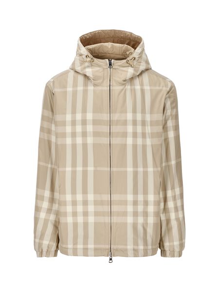 Shop Burberry Reversible Nylon Jacket In Beige With Check Motif And Monochrome Design