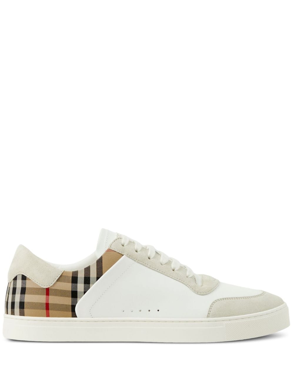 Shop Burberry Vintage Check Panelled Leather Sneakers For Men In White