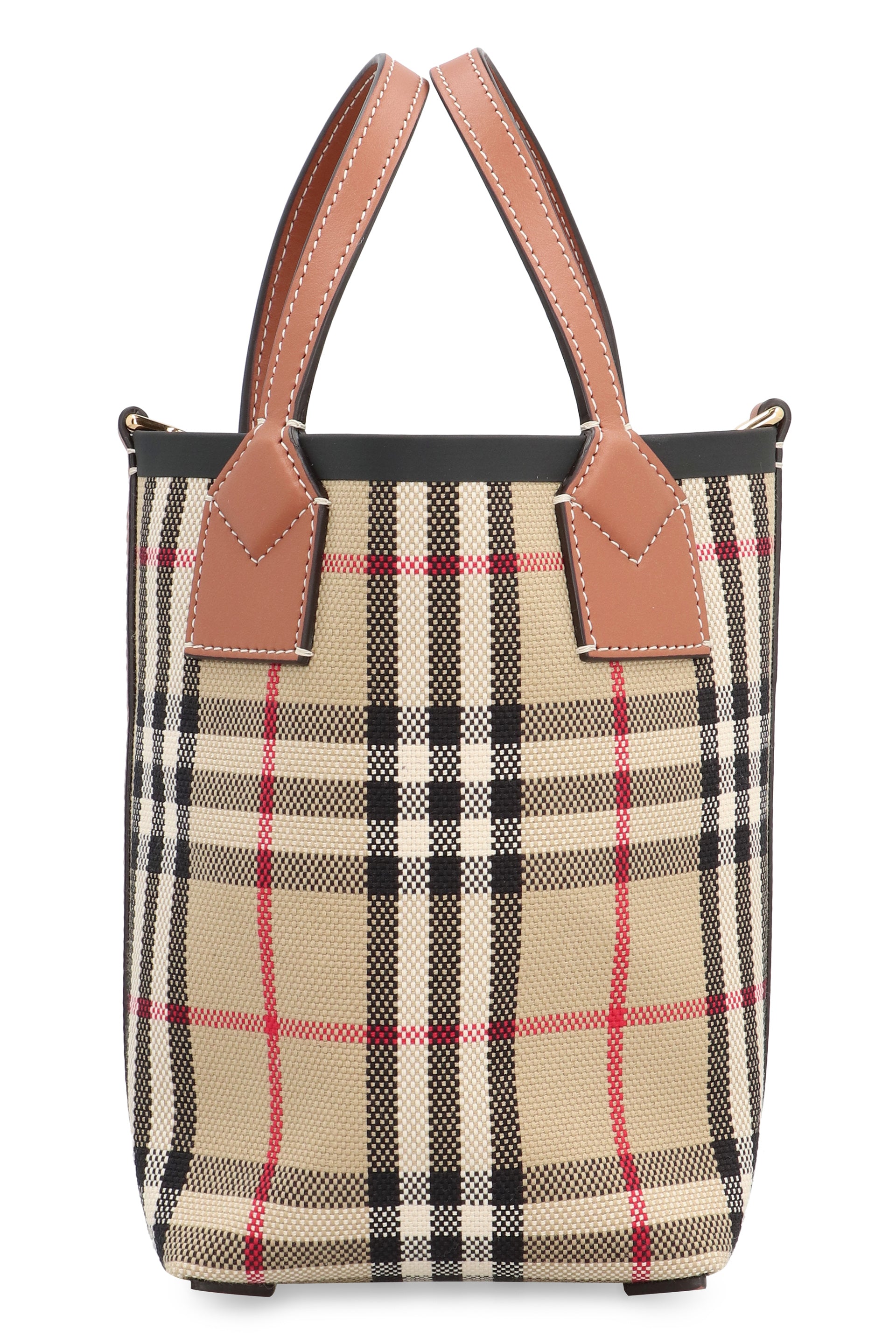 Shop Burberry Vintage Tan Check Tote Bag With Leather Handles And Removable Strap In Beige