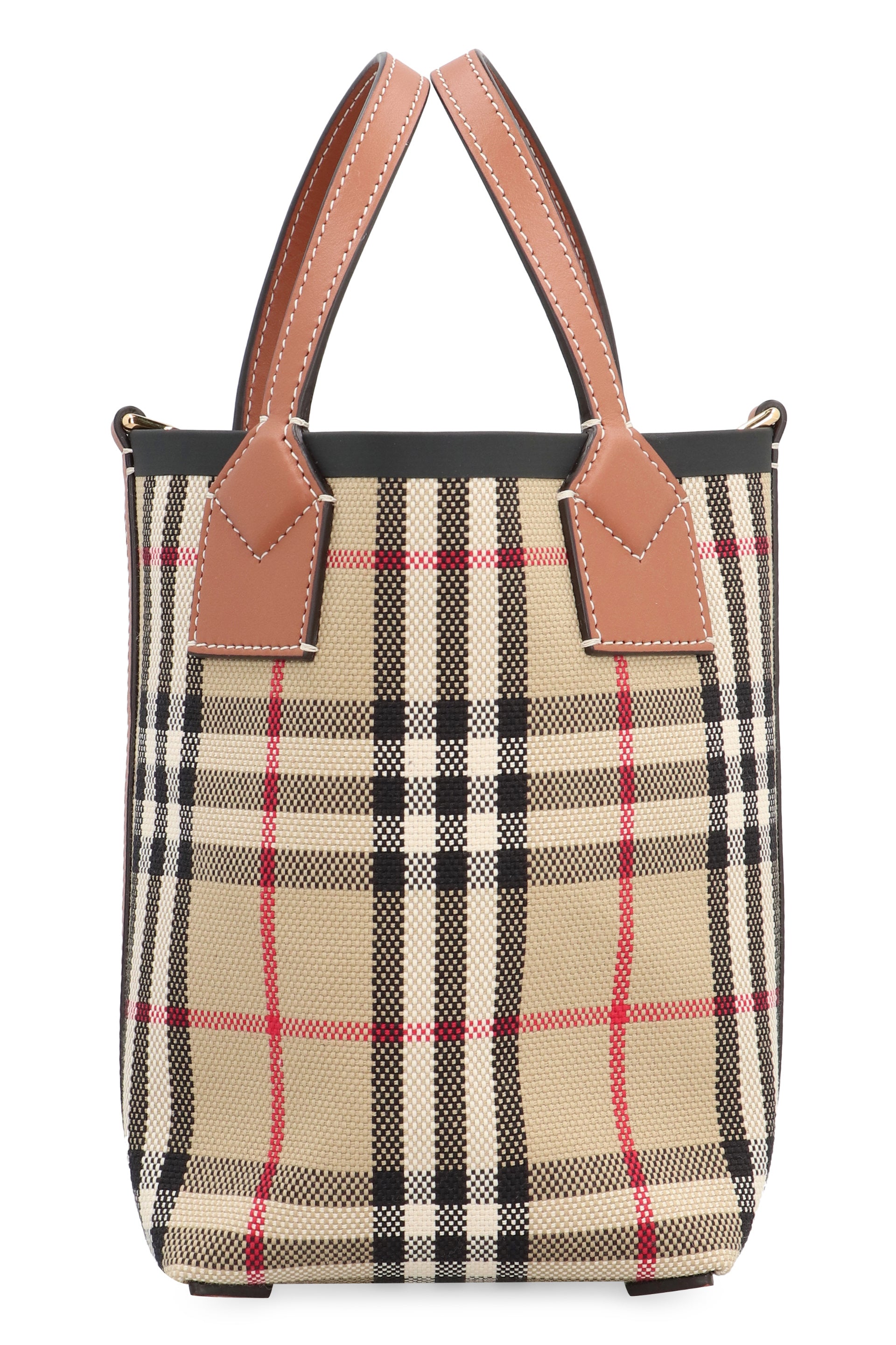 Shop Burberry Small Vintage Check Tote Handbag With Leather Handles And Removable Strap In Beige