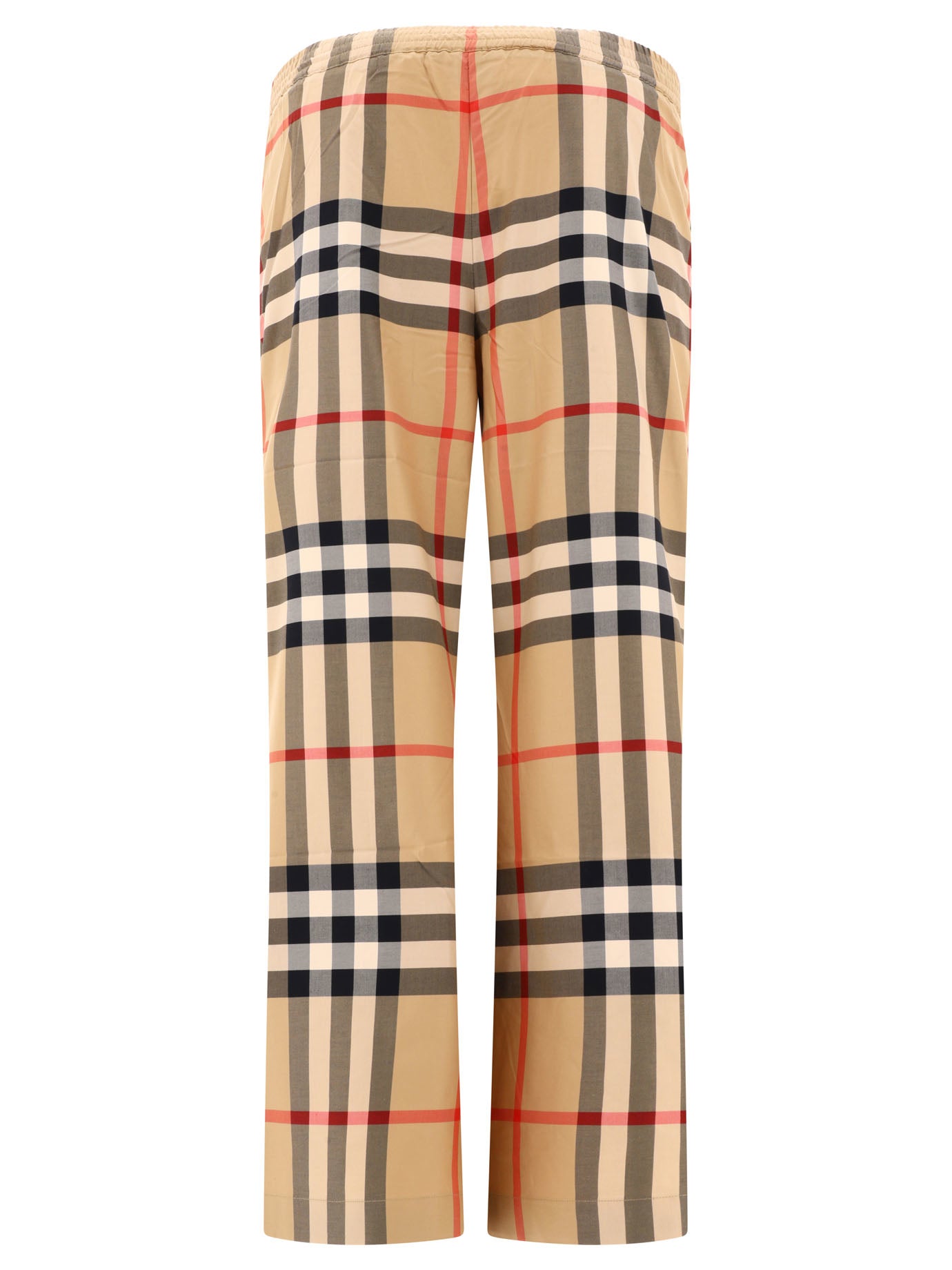 Shop Burberry Beige Check Cotton Twill Trousers For Women