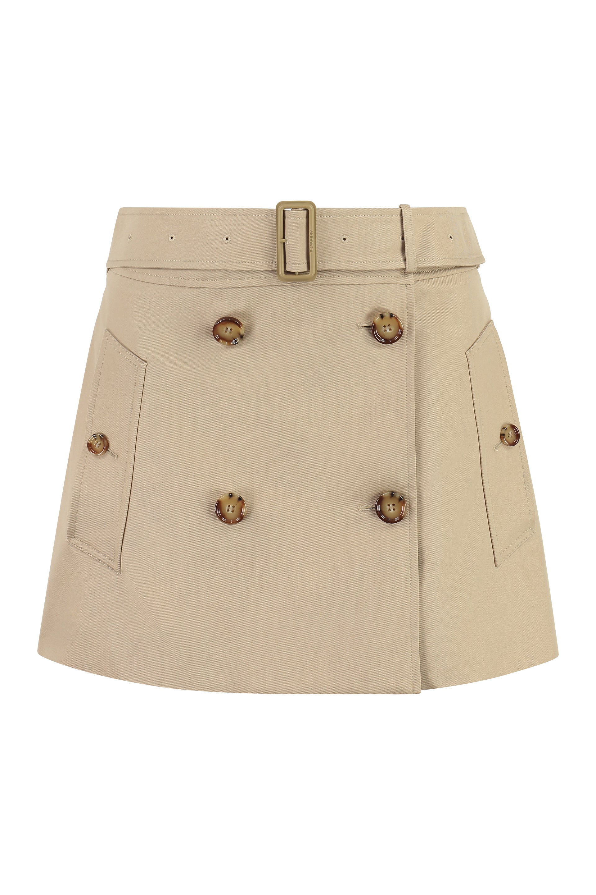 Burberry Coordinated Waist Belt Cotton Mini-skirt For Women In Beige