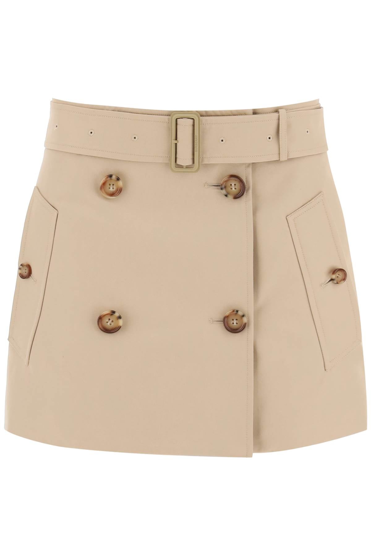 Shop Burberry Softfawn Mini Skirt With Button Detail In Beige