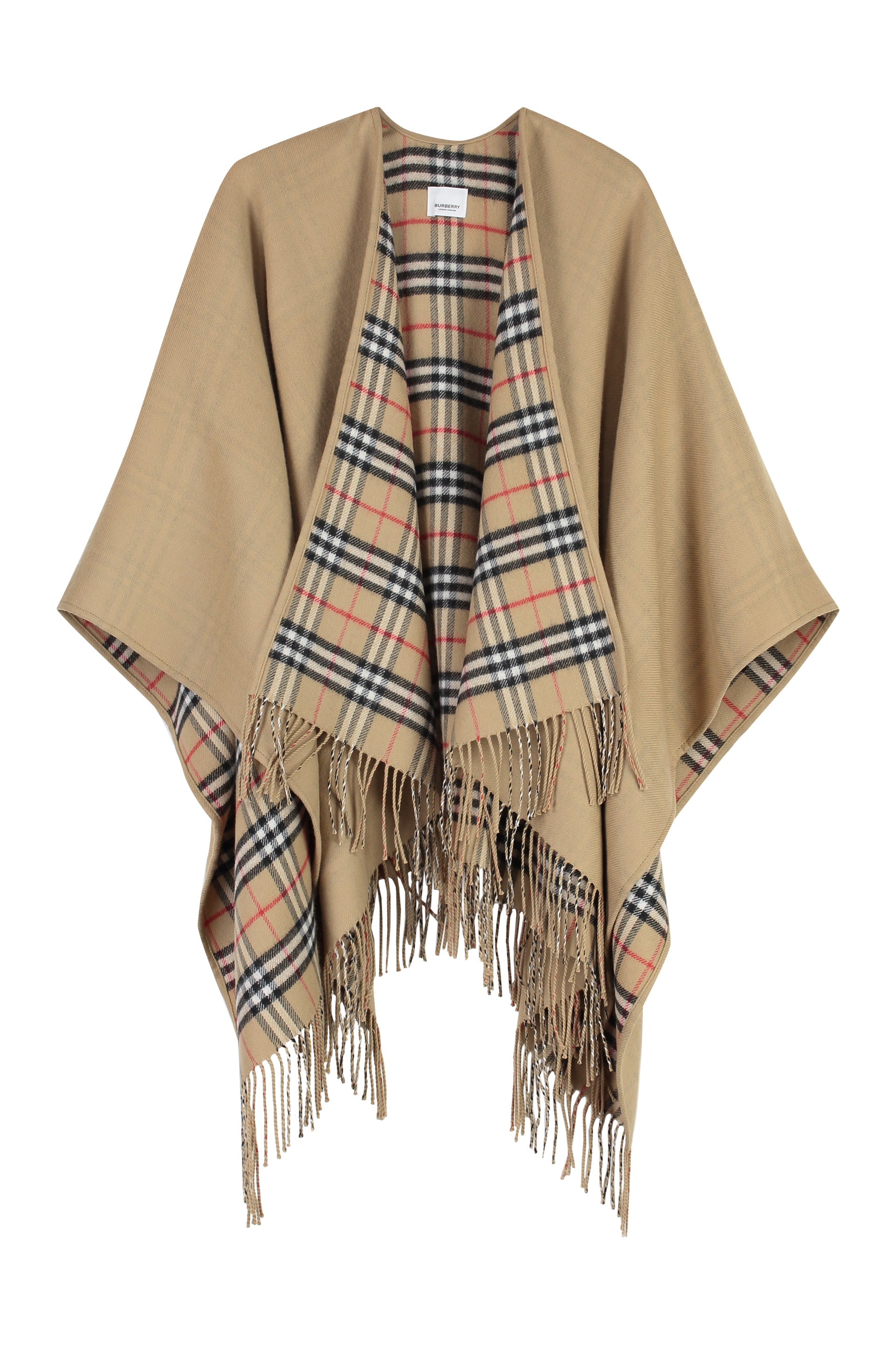 Shop Burberry Reversible Check Wool Cape For Women In Beige