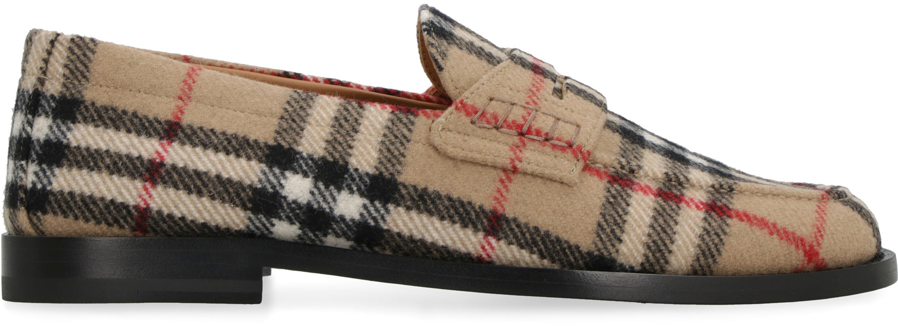 Shop Burberry Women's Beige Wool Loafers With Check Motif And Almond Shaped Toe In Tan