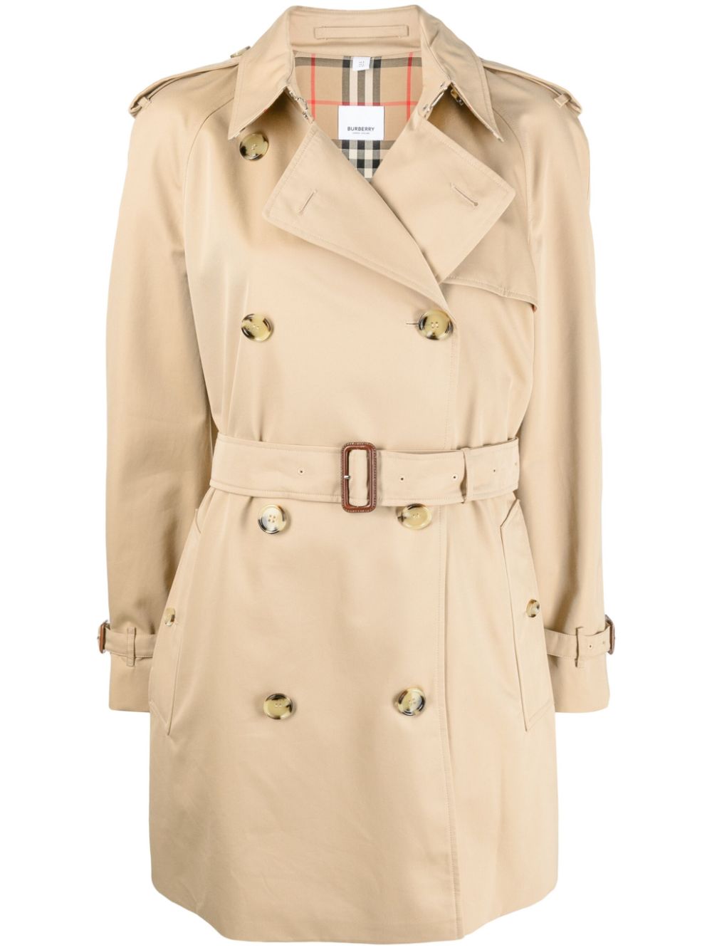 Shop Burberry Cotton Trench Jacket In Beige With Vintage Check Lining