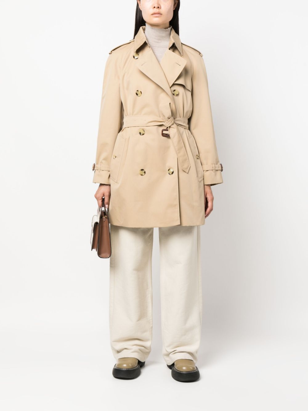 Shop Burberry Cotton Trench Jacket In Beige With Vintage Check Lining