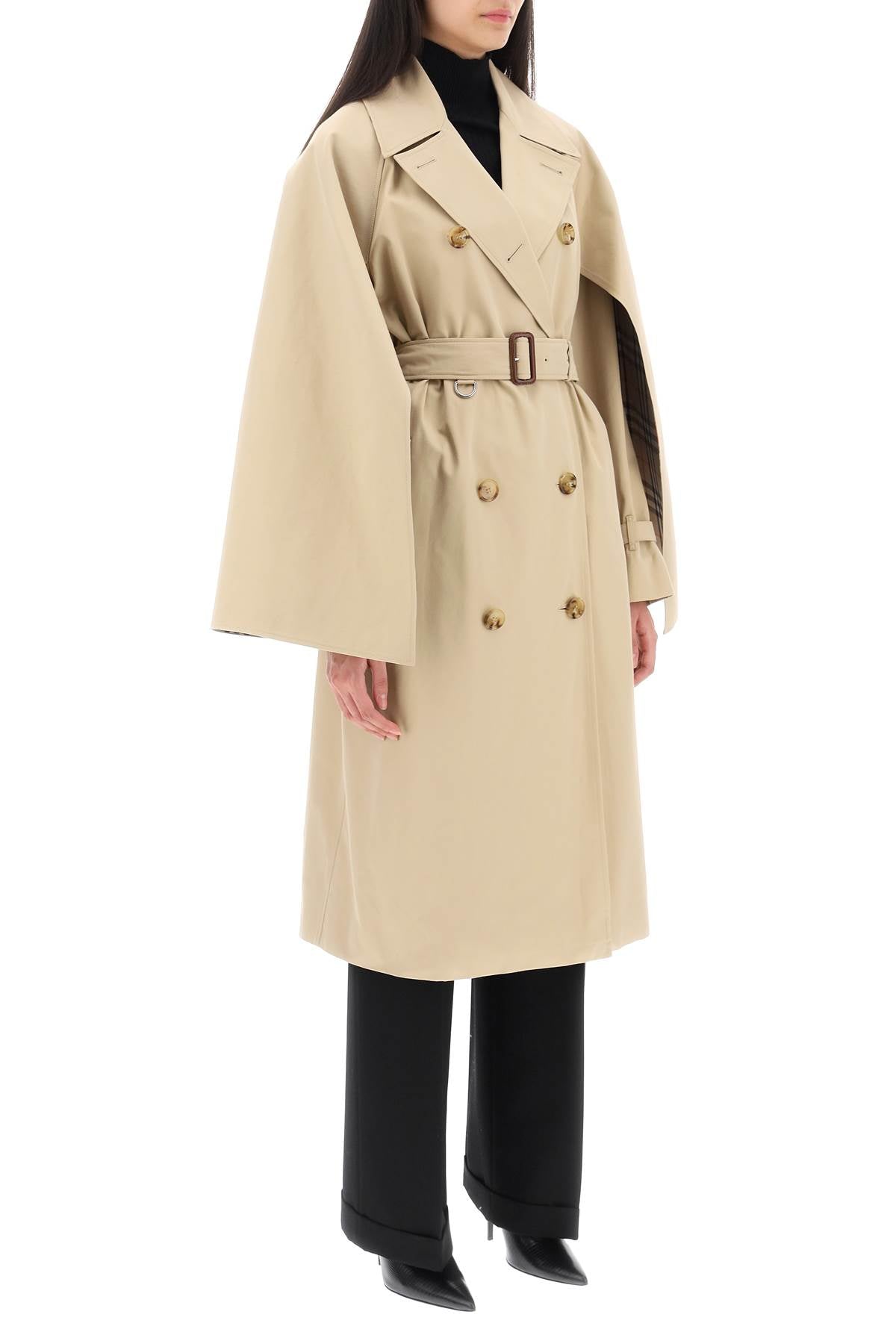 Shop Burberry Double-breasted Raincoat In Cotton Gabardine For Women In Beige
