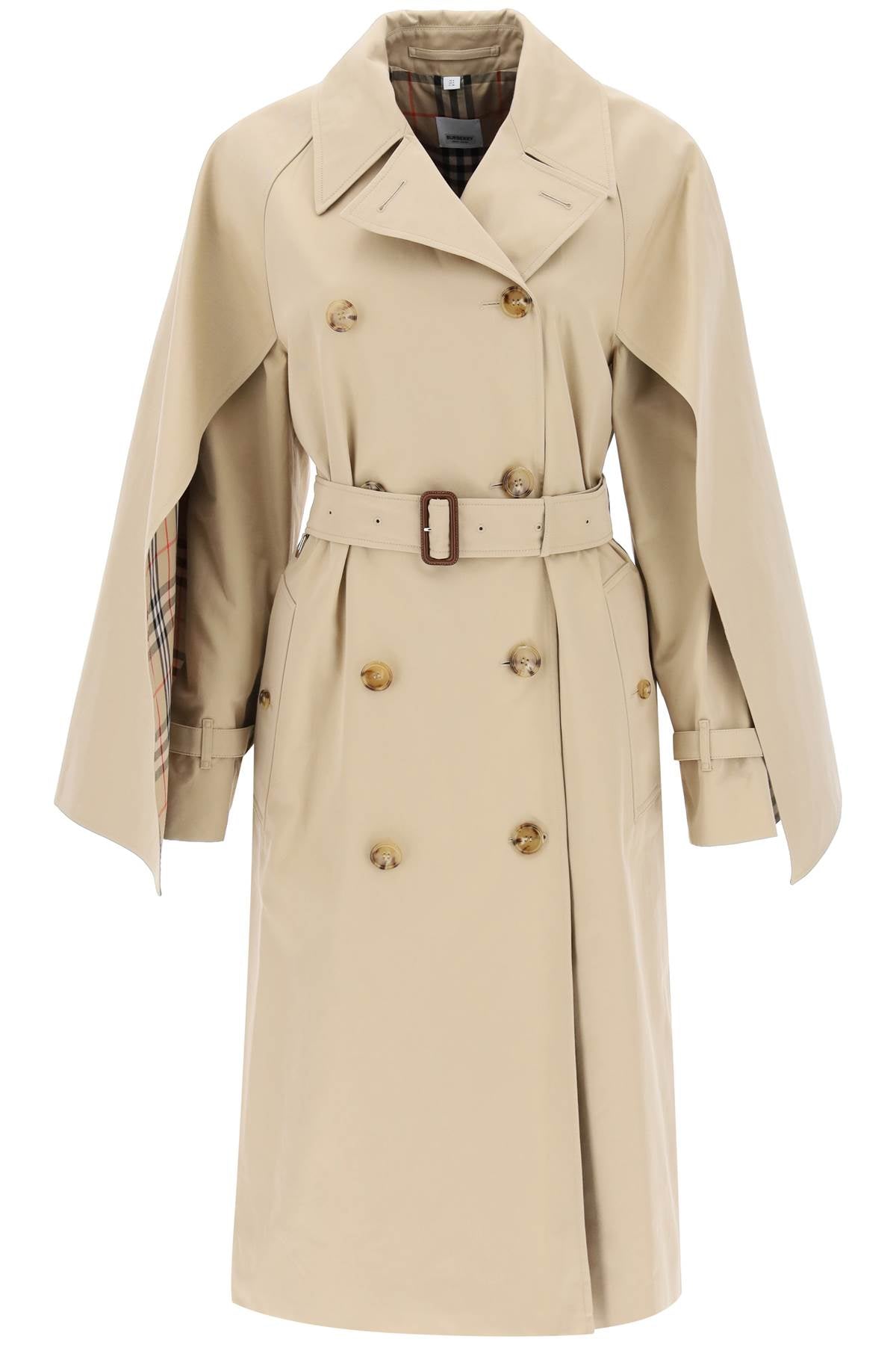 Shop Burberry Double-breasted Raincoat In Cotton Gabardine For Women In Beige