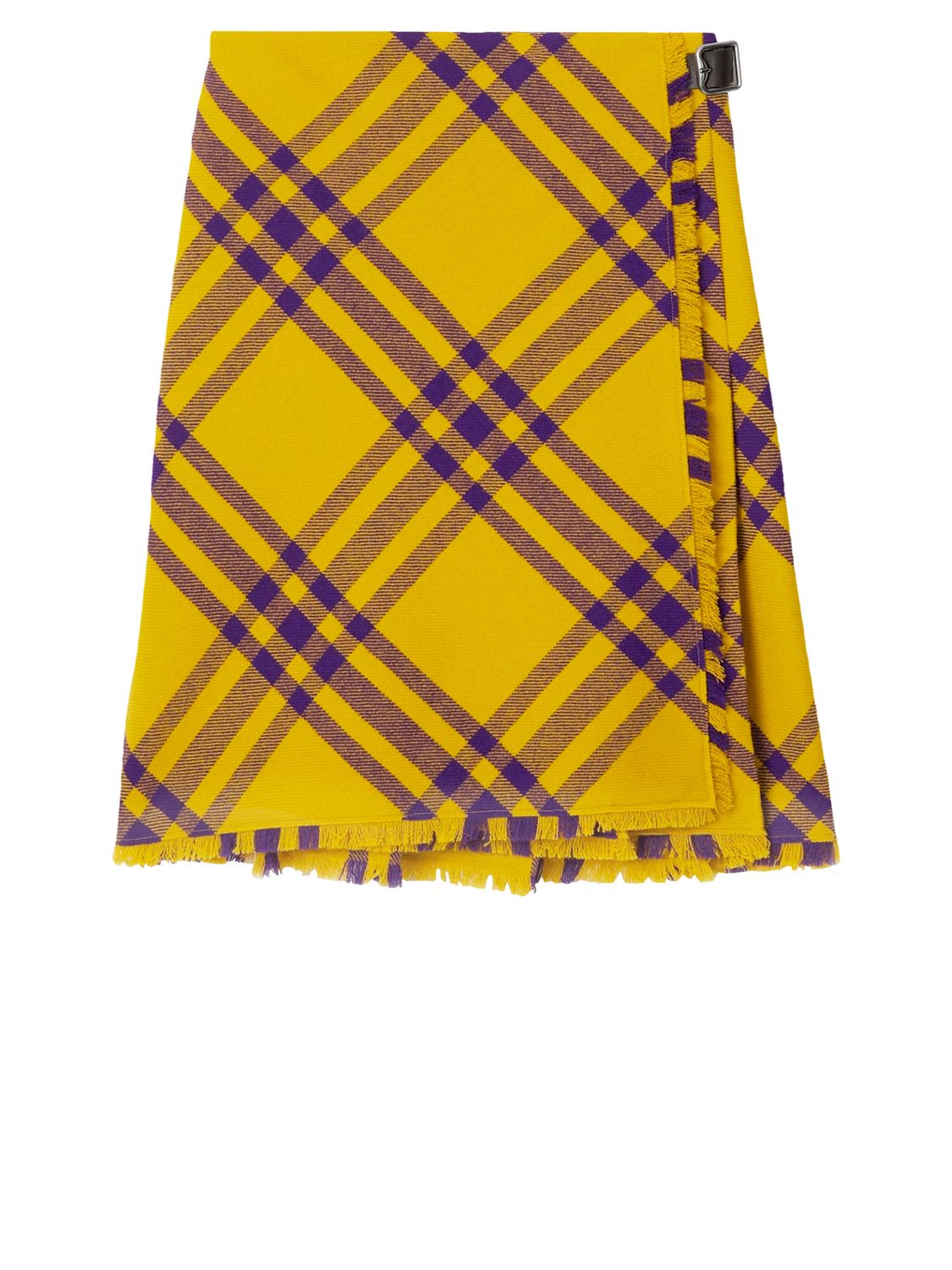 Shop Burberry Yellow And Purple Check Wool Kilt For Women