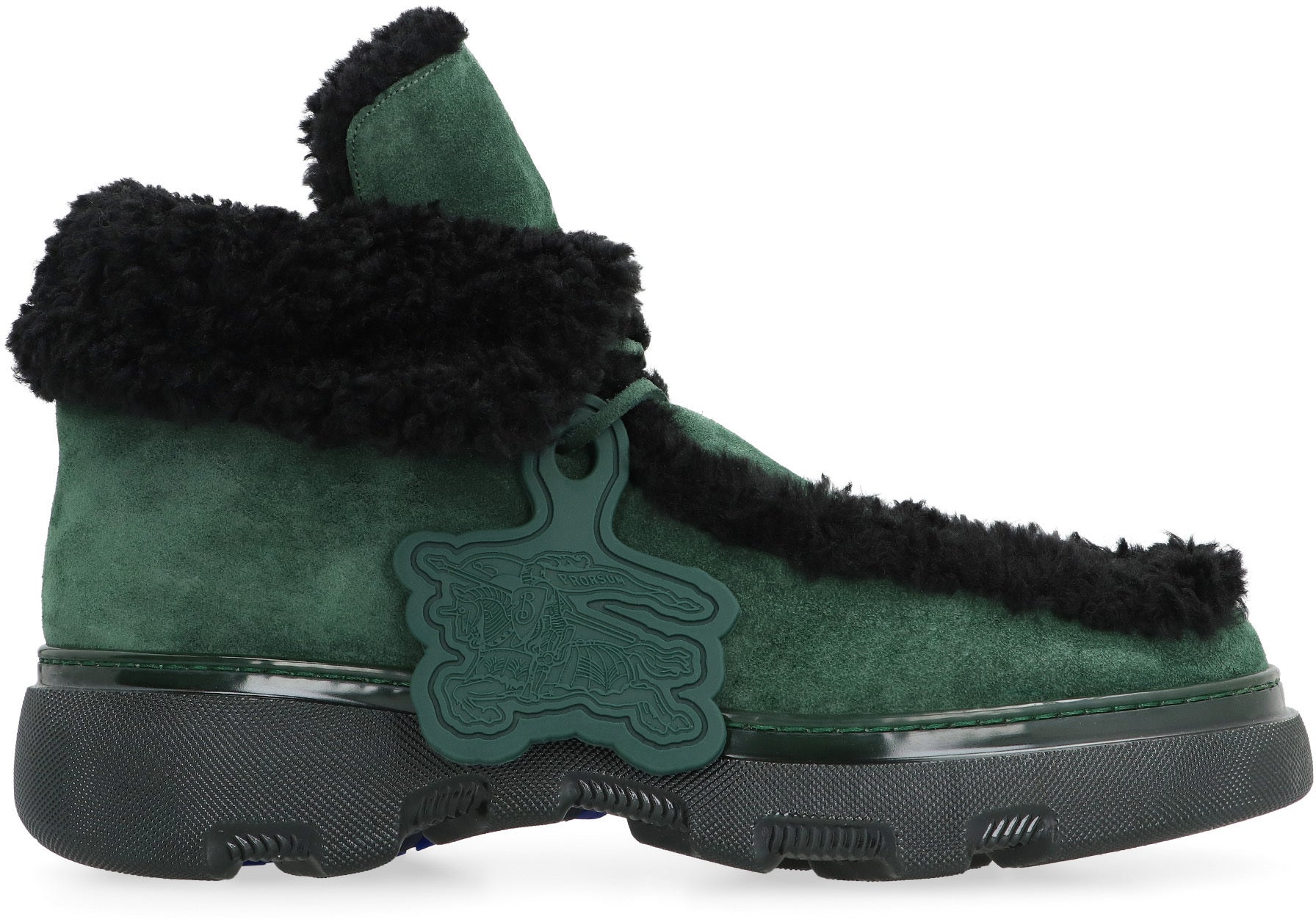 Shop Burberry Green Shearling Ankle Boots For Men