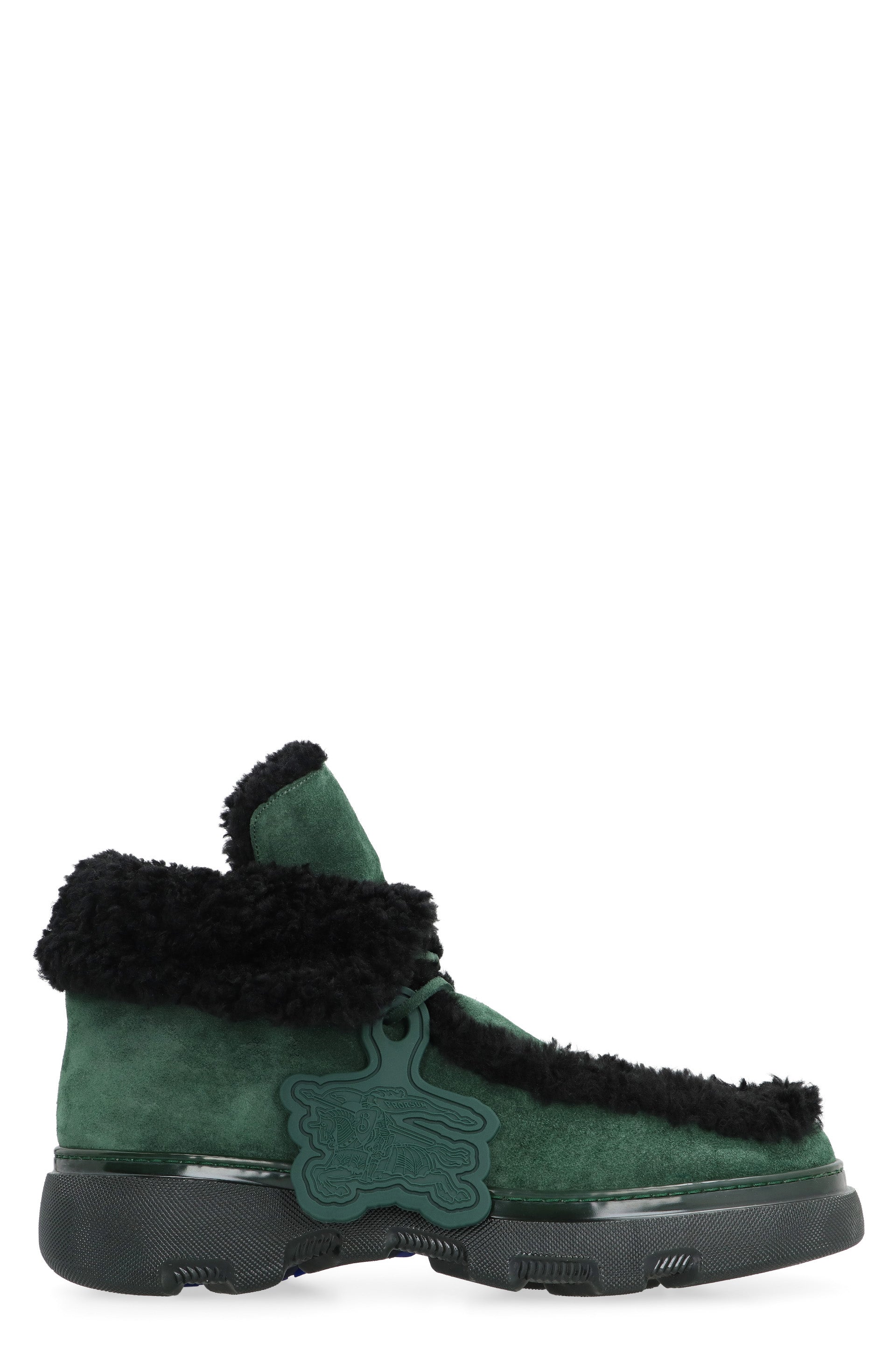 Shop Burberry Green Shearling Ankle Boots For Men