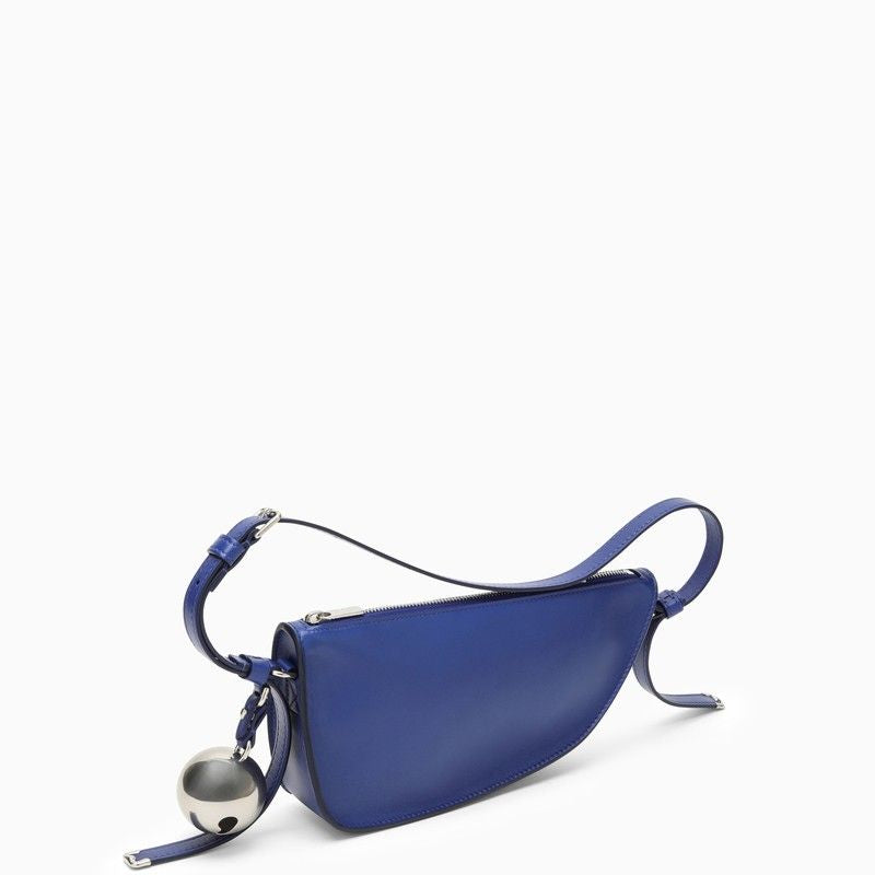 Shop Burberry Medium Blue Leather Handbag With Removable Charm And Adjustable Strap