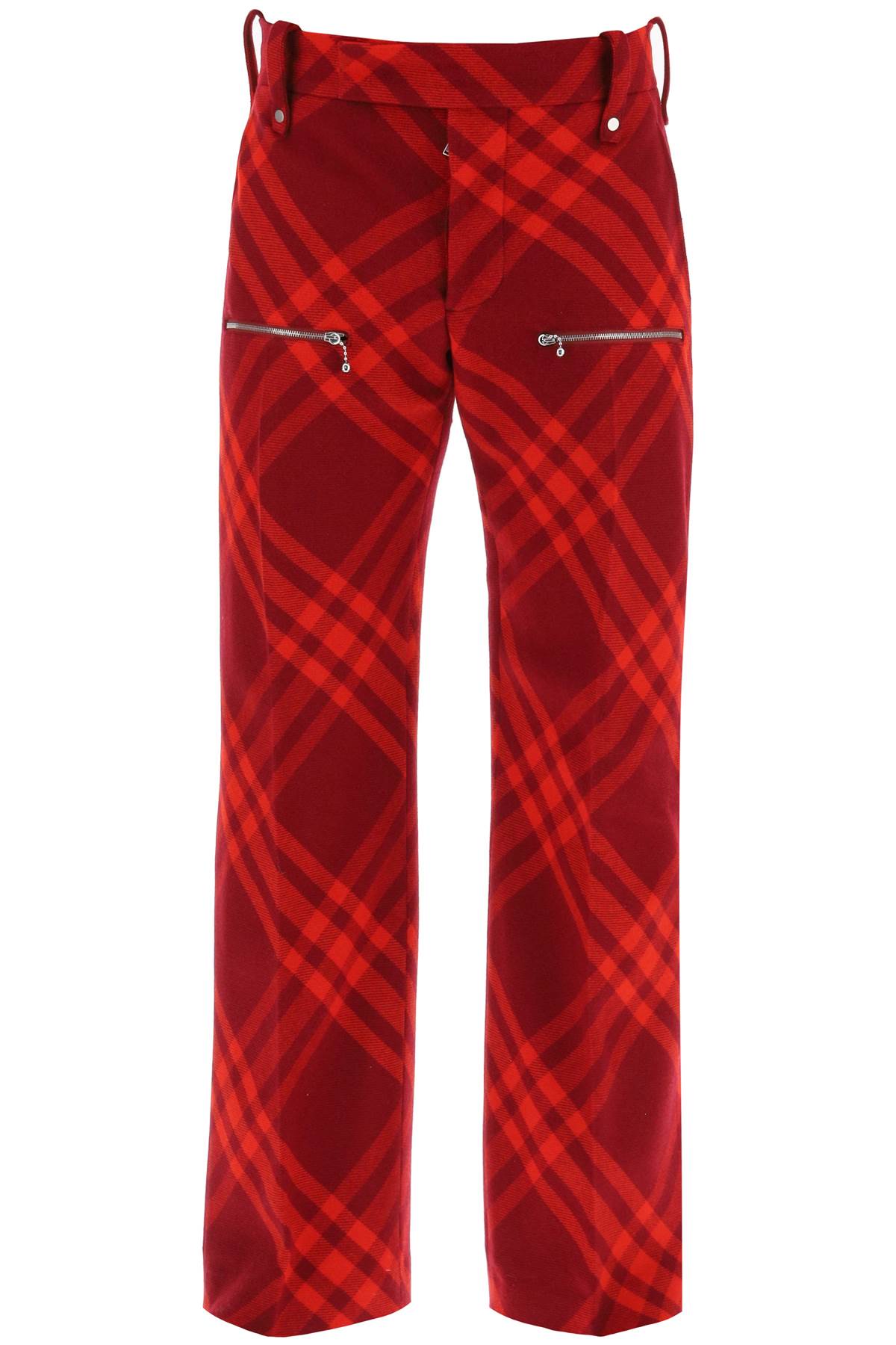 Shop Burberry Men's Iconic Red Check Wool Pants For The Fall/winter Season