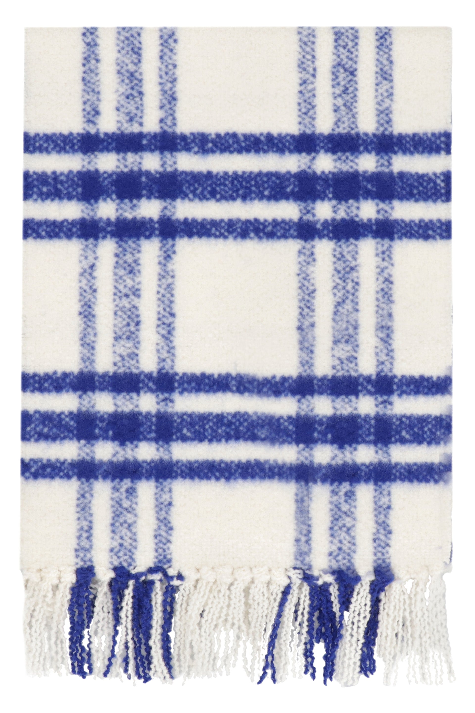 Shop Burberry Check Motif Wool Scarf In White