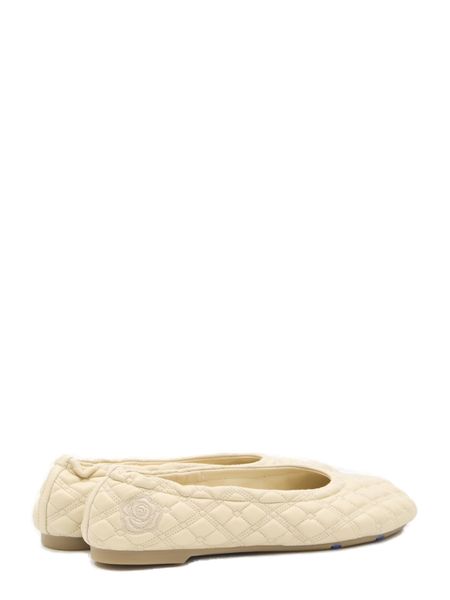 Shop Burberry Women's Luxury Quilted Ballet Flats In Beige Leather With Signature Equestrian Motif