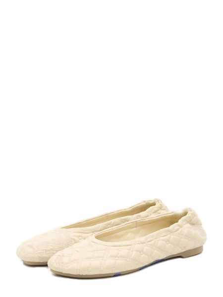 Shop Burberry Women's Luxury Quilted Ballet Flats In Beige Leather With Signature Equestrian Motif