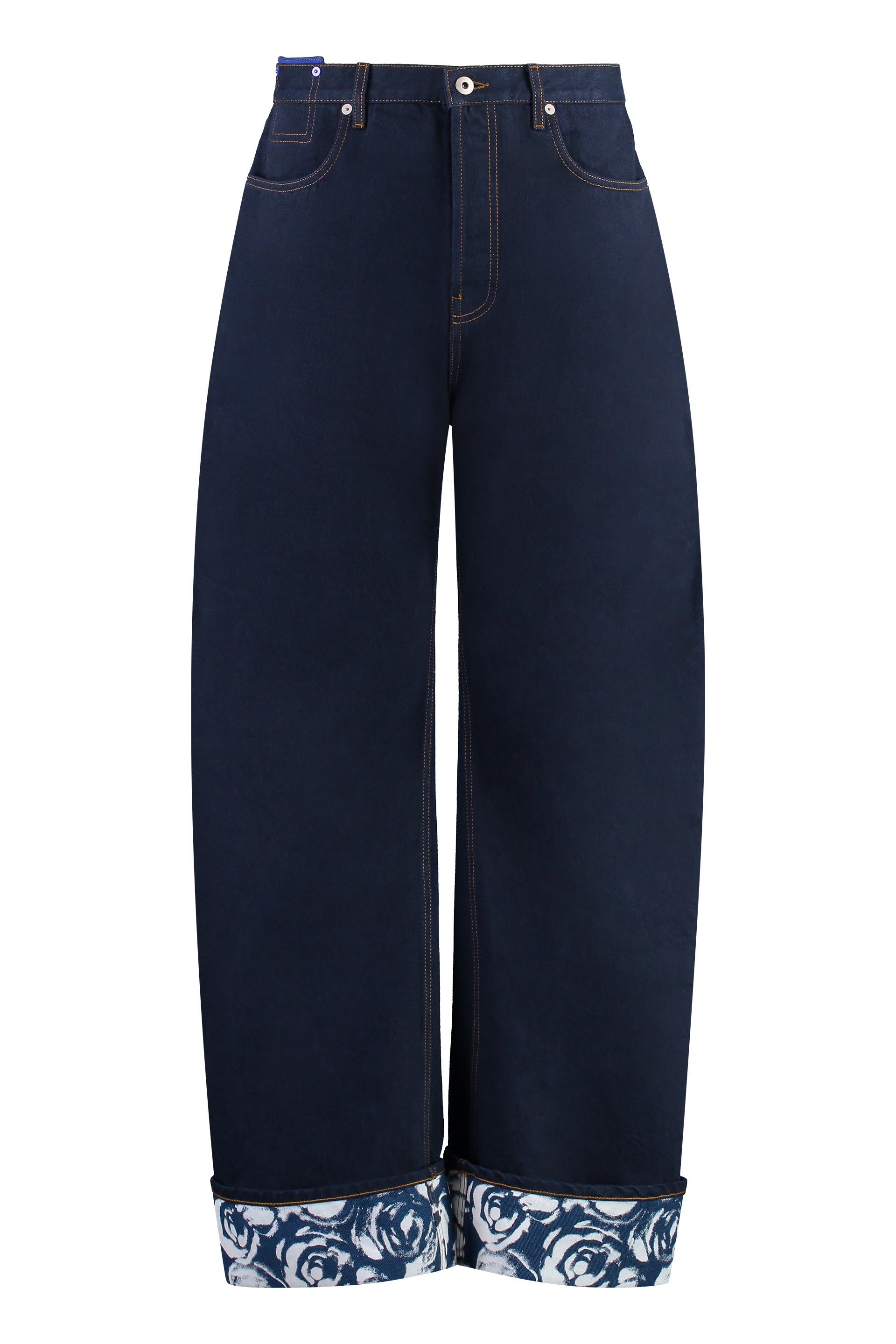 Burberry Men's Wide-leg Blue Jeans With Leather Details