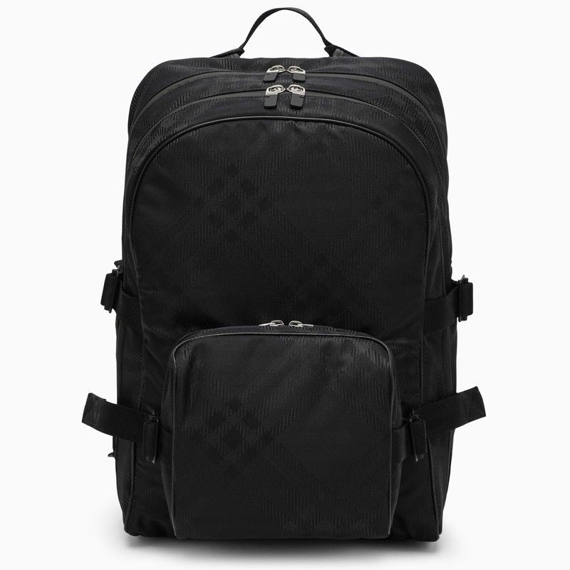 Shop Burberry Black Jacquard Check Backpack For Men