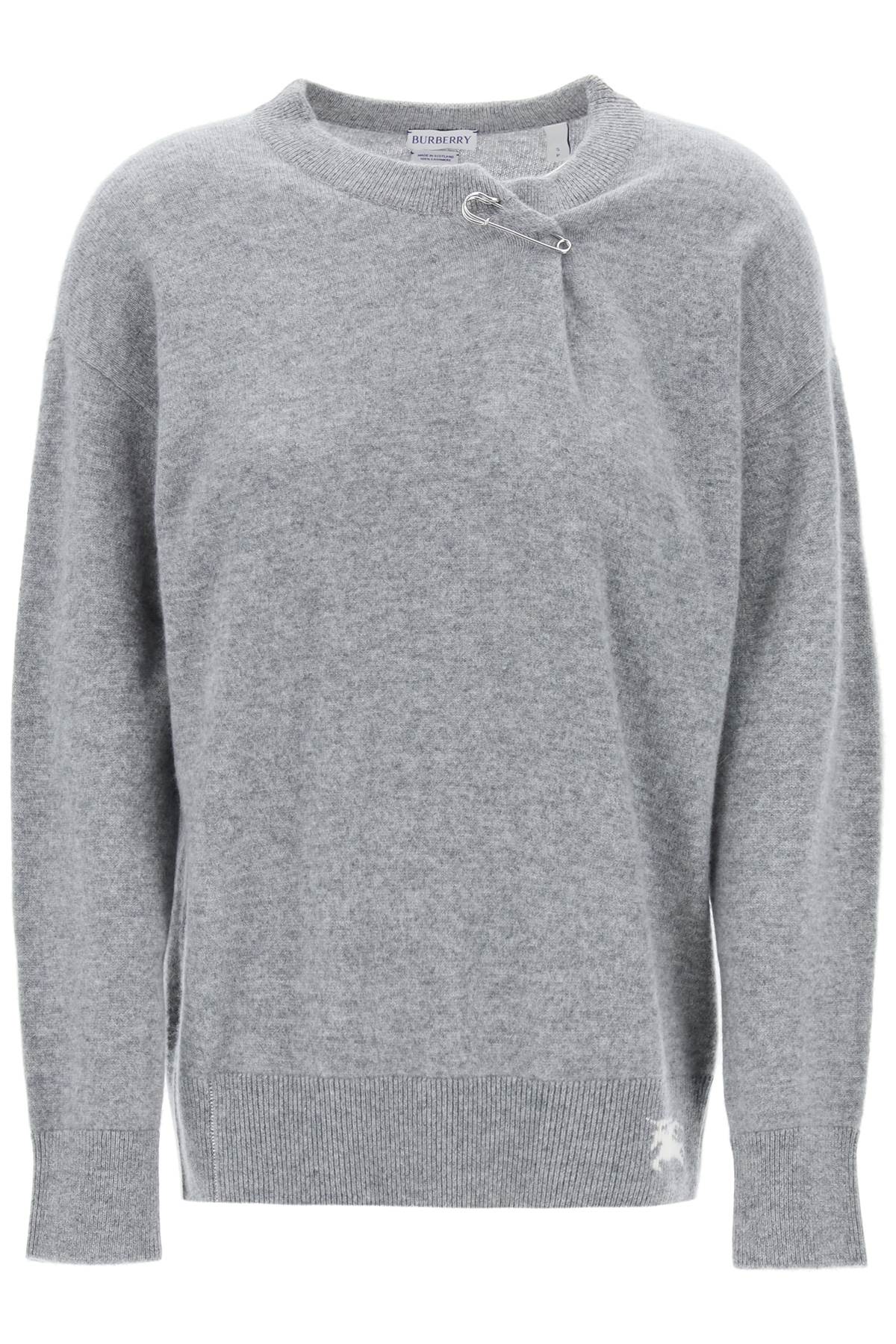 Shop Burberry Oversized Cashmere Pullover With Kilt Pin Detail In Grey
