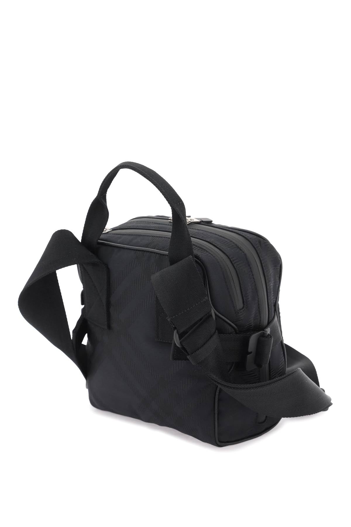 Shop Burberry Jacquard Check Shoulder Handbag In Black