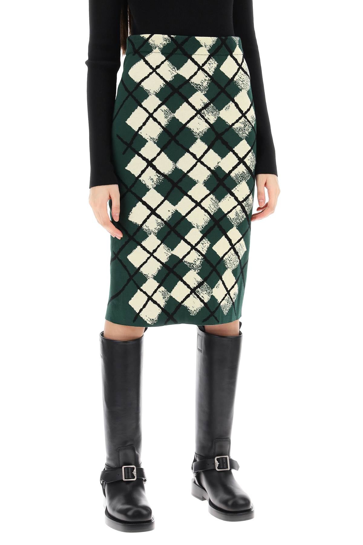 Shop Burberry Elegant Green Diamond Jacquard Skirt For Women