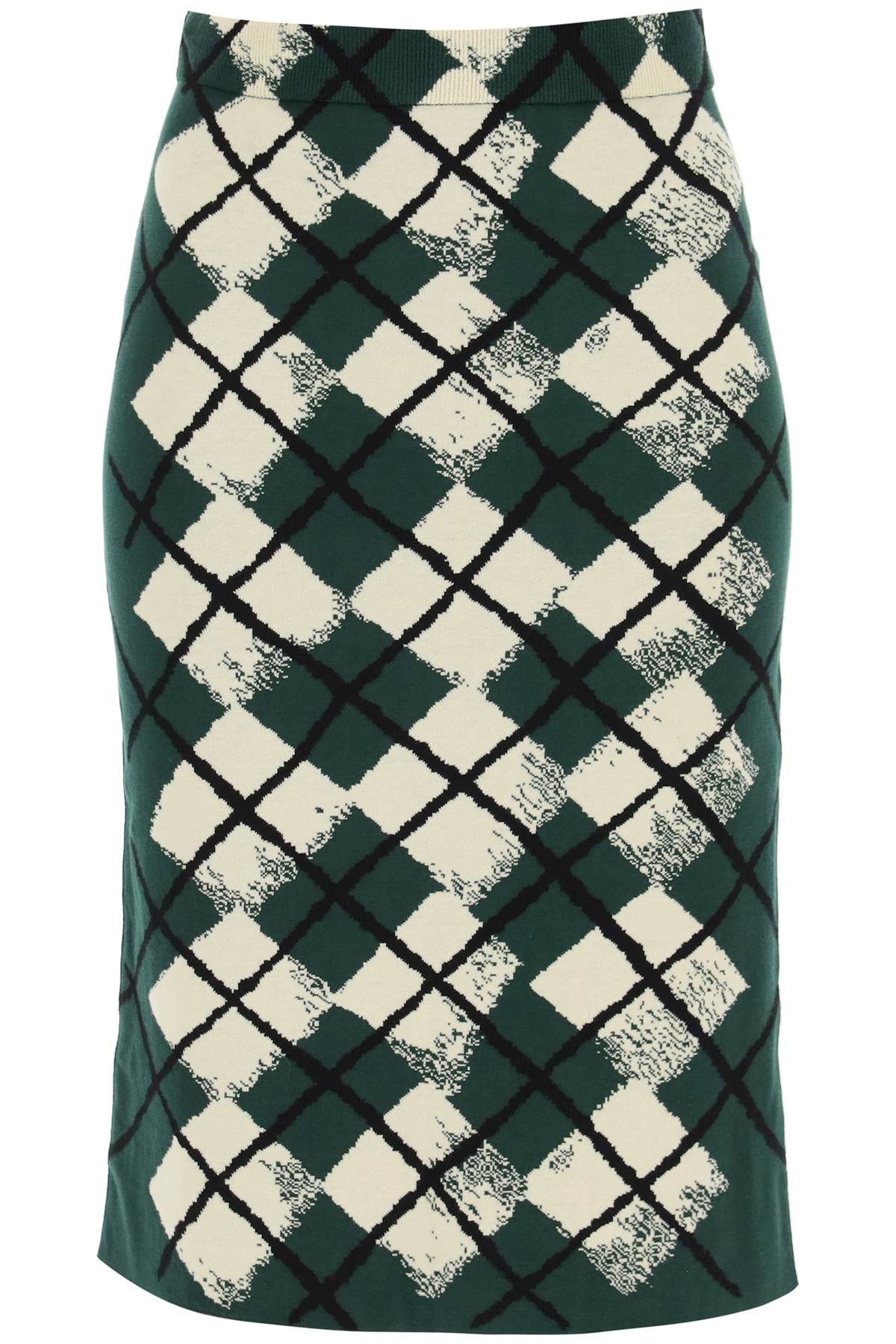 Shop Burberry Elegant Green Diamond Jacquard Skirt For Women