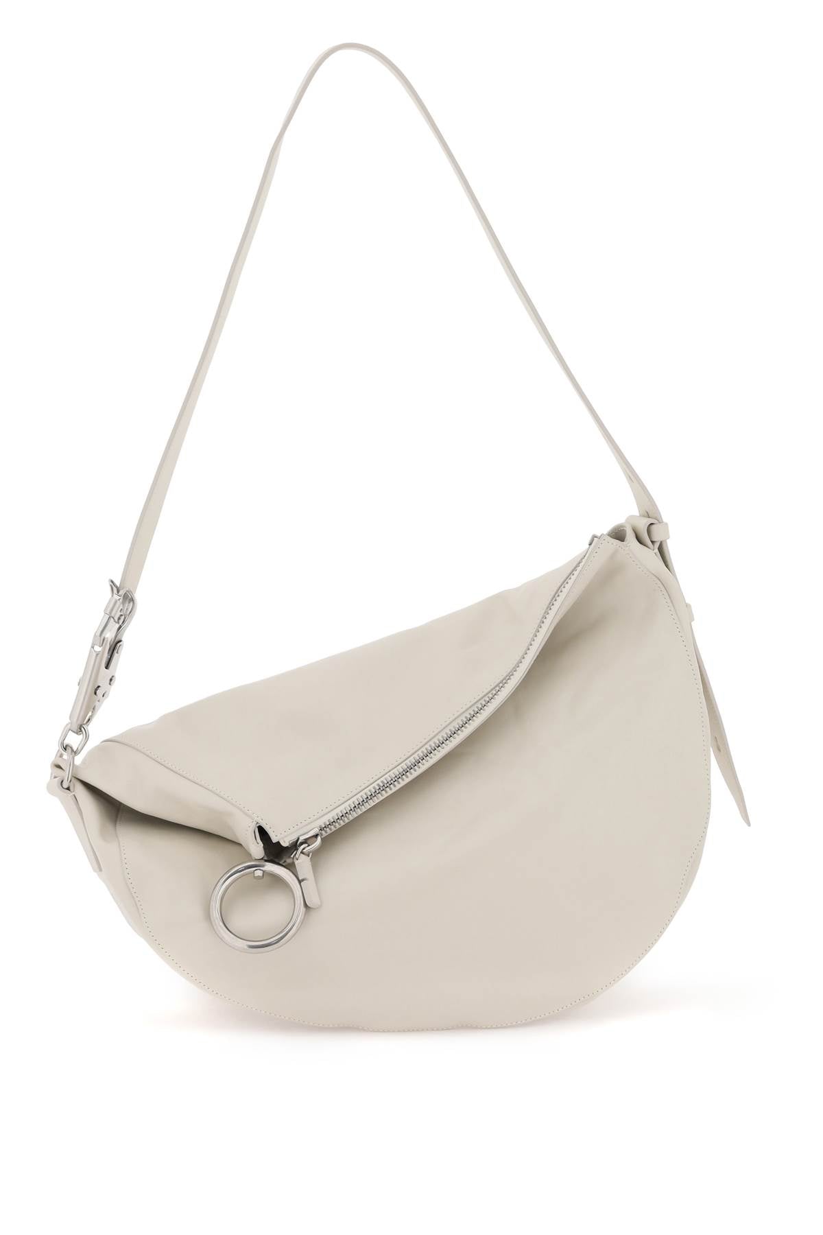 Shop Burberry Medium Knight Handbag In Cream-colored Crinkled Calfskin With Horse-shaped Clip And Hoop In Ivory