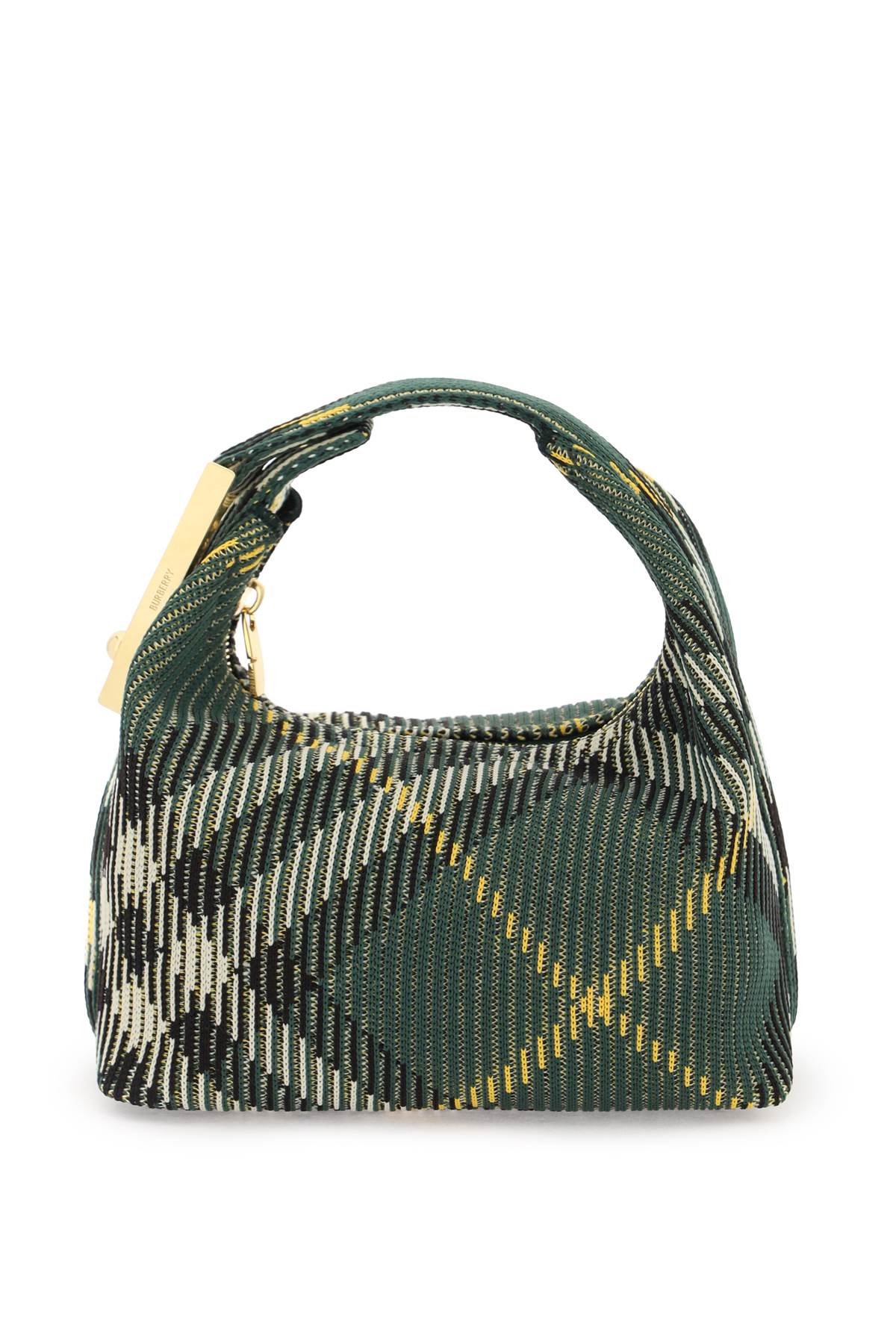 Shop Burberry Green Mini Handbag With Iconic  Check Pattern And Metal Knob Detail