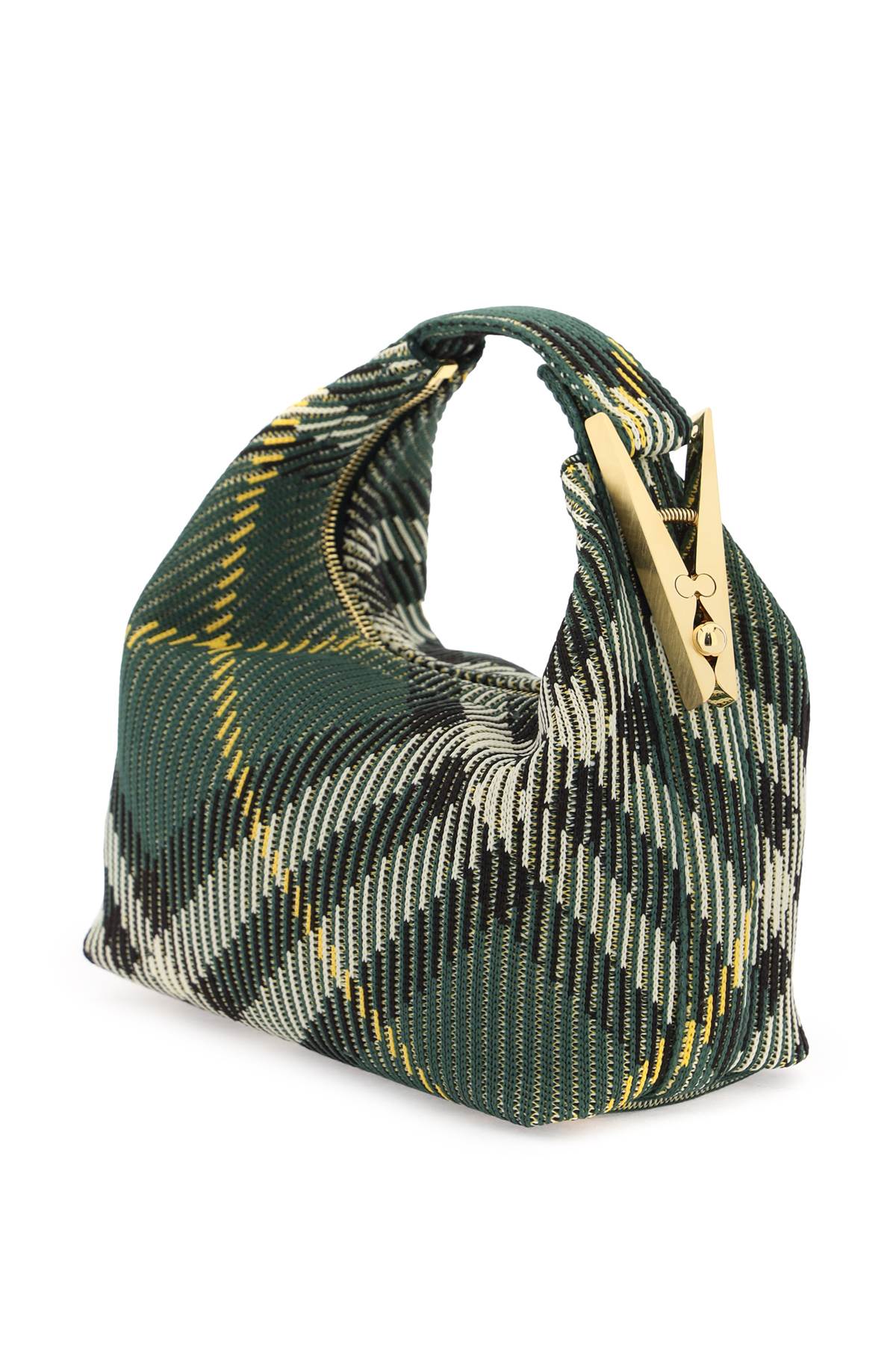 Shop Burberry Green Mini Handbag With Iconic  Check Pattern And Metal Knob Detail