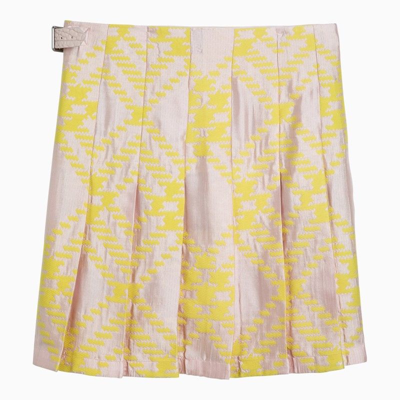 Shop Burberry Pink And Yellow Kilt With Check Pattern Skirt For Women Ss24