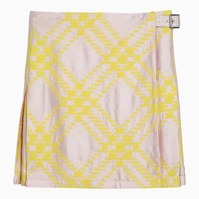Shop Burberry Pink And Yellow Kilt With Check Pattern Skirt For Women Ss24
