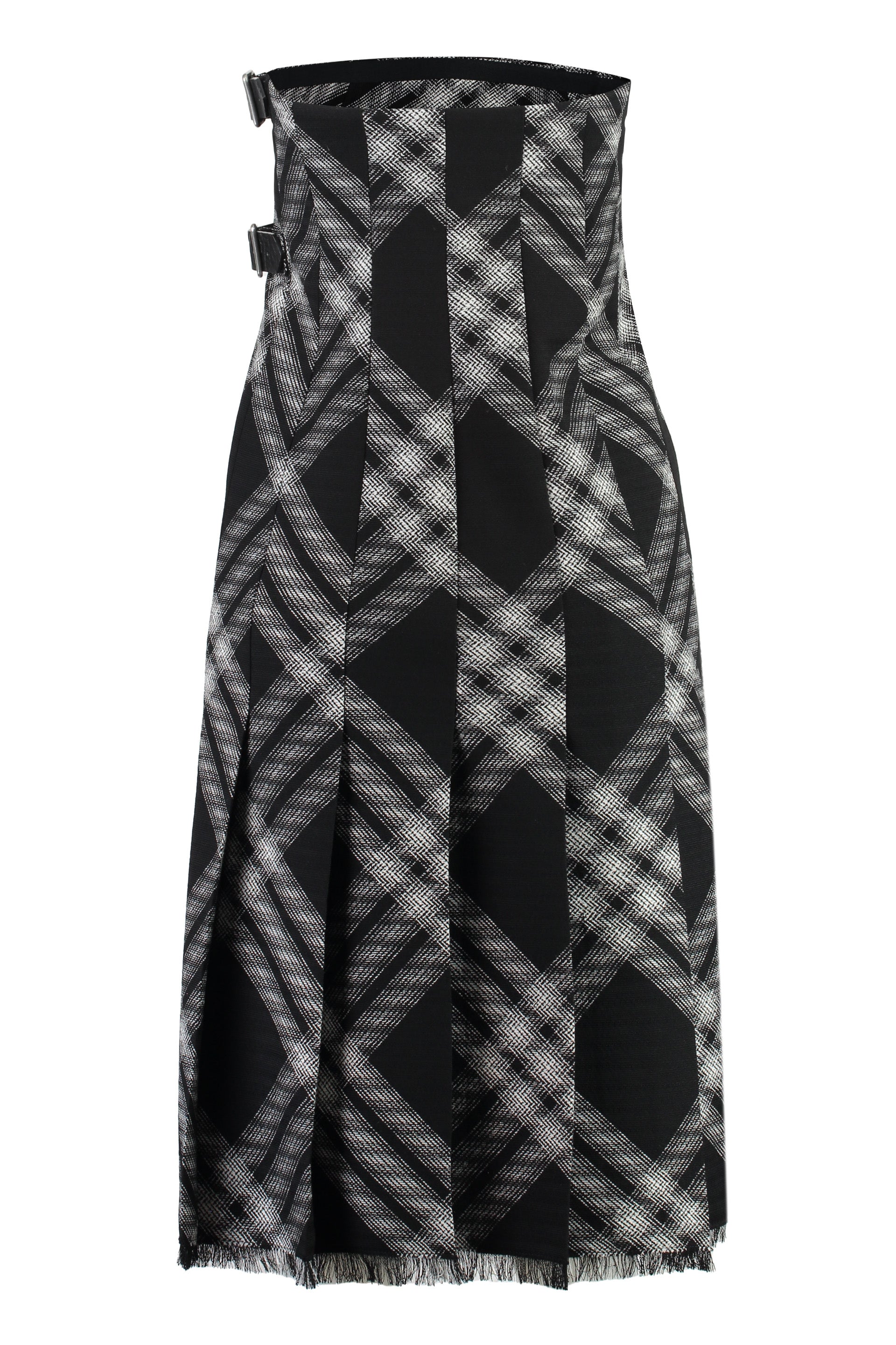 Shop Burberry Off-the-shoulder Dress With Check Motif And Fringed Edges In Black
