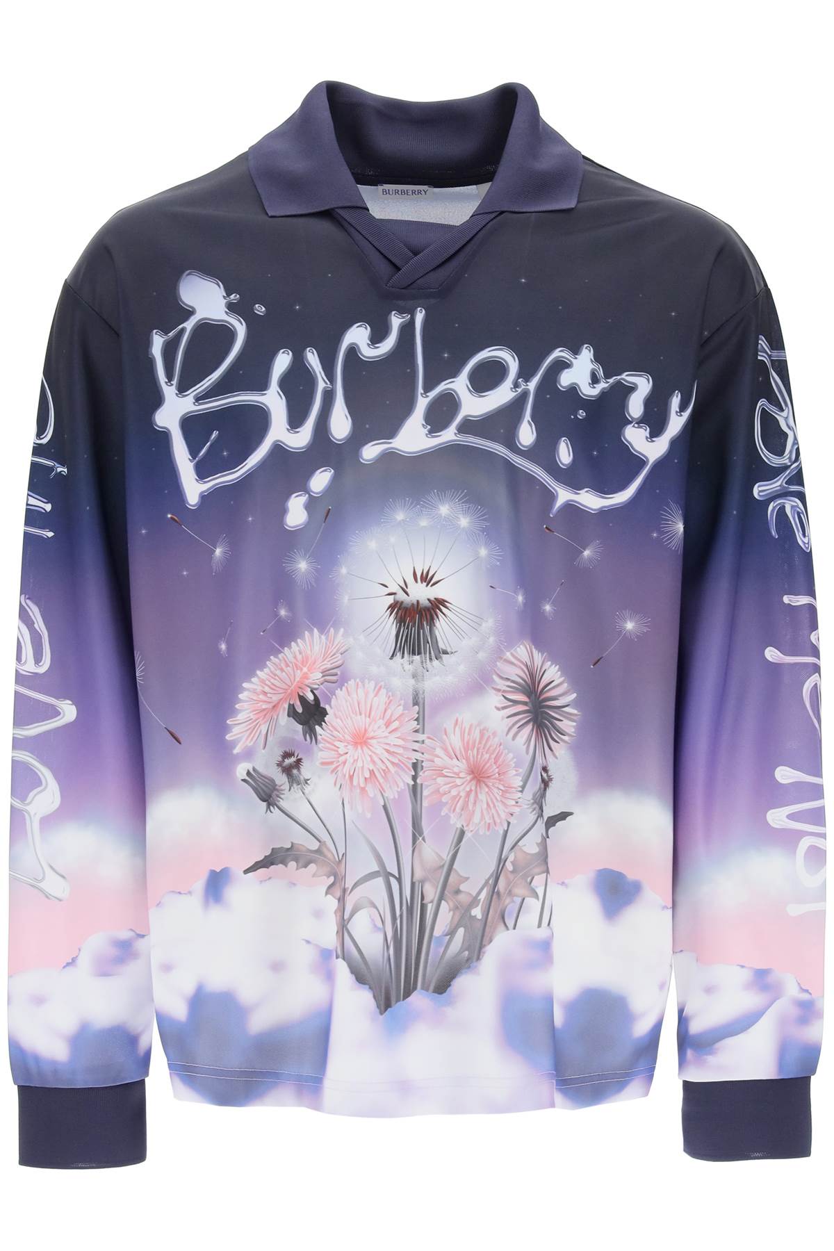 Shop Burberry Purple Dandelion Print Long-sleeved T-shirt For Men