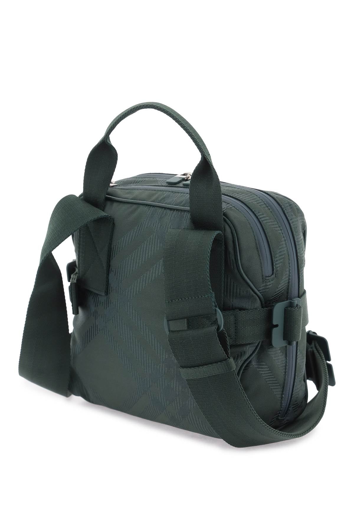 Shop Burberry Jacquard Check Green Crossbody Bag For Men