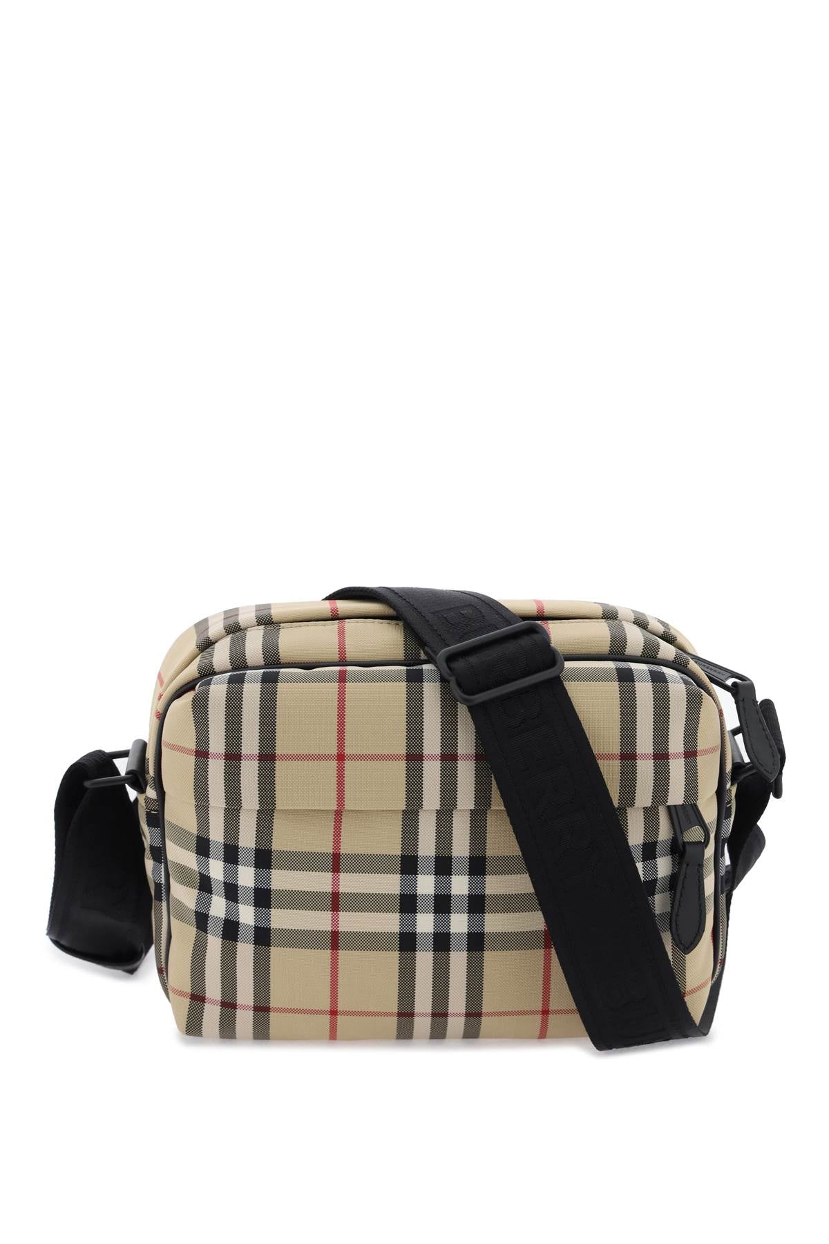 Shop Burberry Check Motif Crossbody Handbag In Archive Beige For Men Ss24