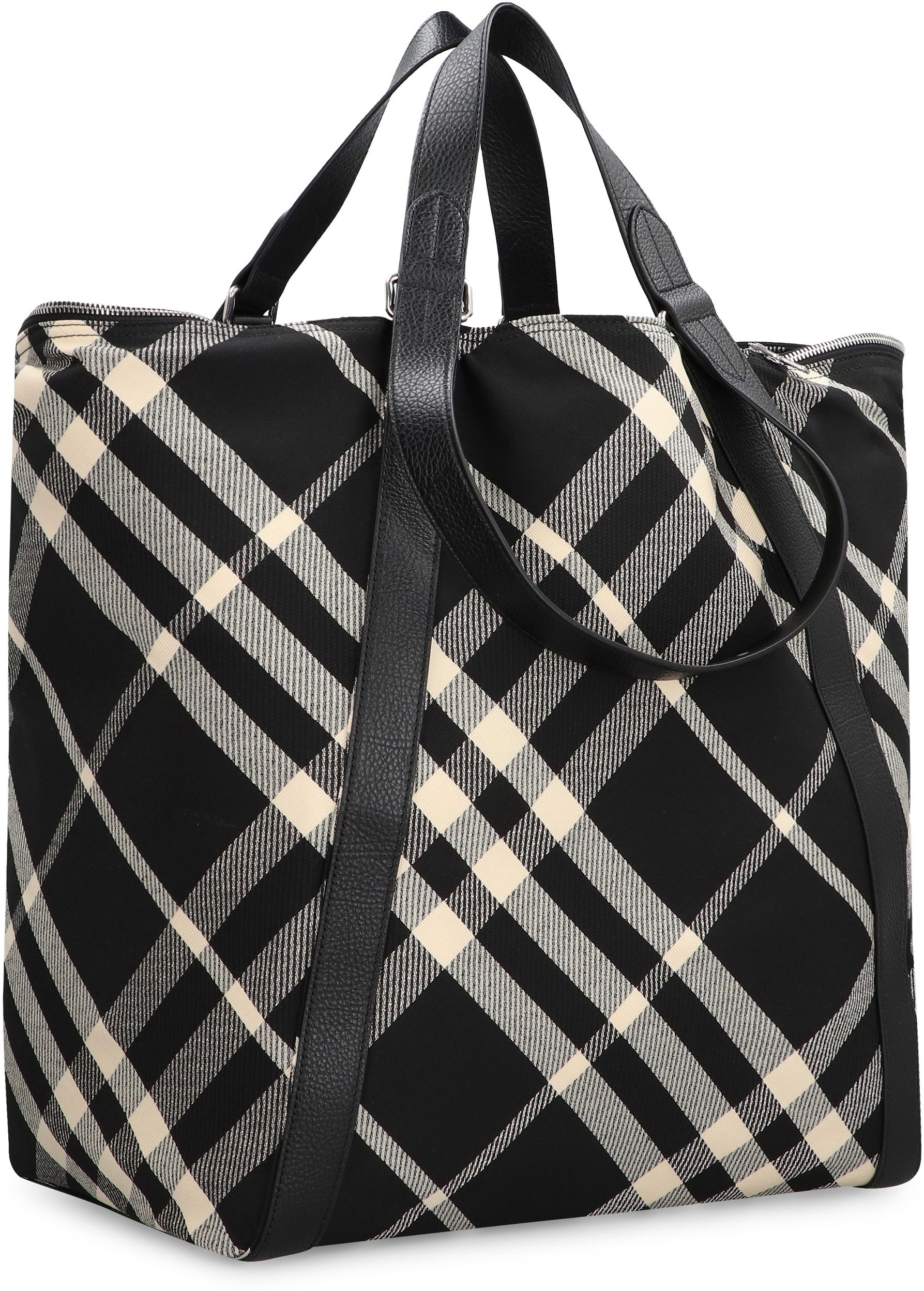 Shop Burberry Sophisticated Black Jacquard Tote Handbag For Men