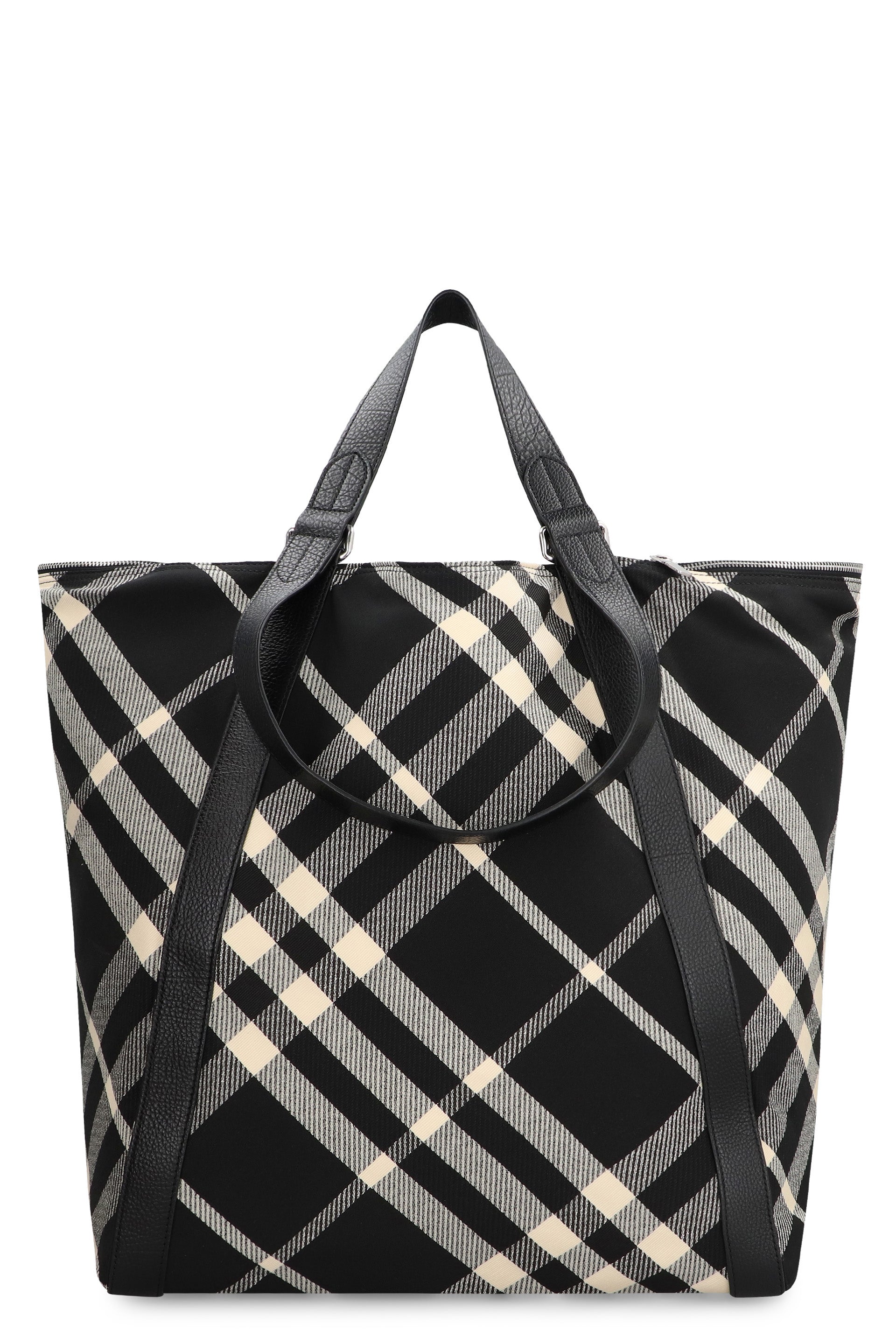 Shop Burberry Sophisticated Black Jacquard Tote Handbag For Men