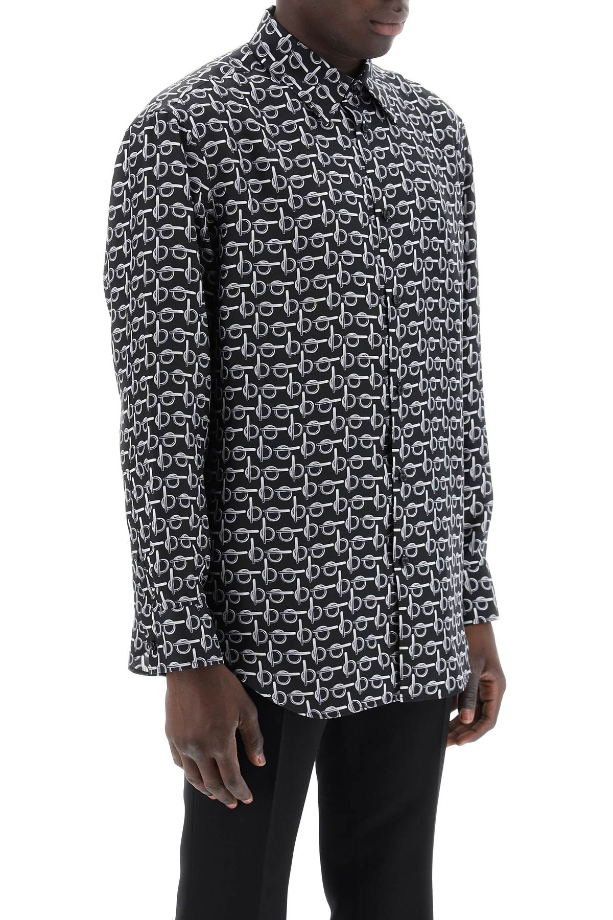 Shop Burberry Oversized Silk Poplin Shirt With B-shaped Rocking Horse Pattern In Black