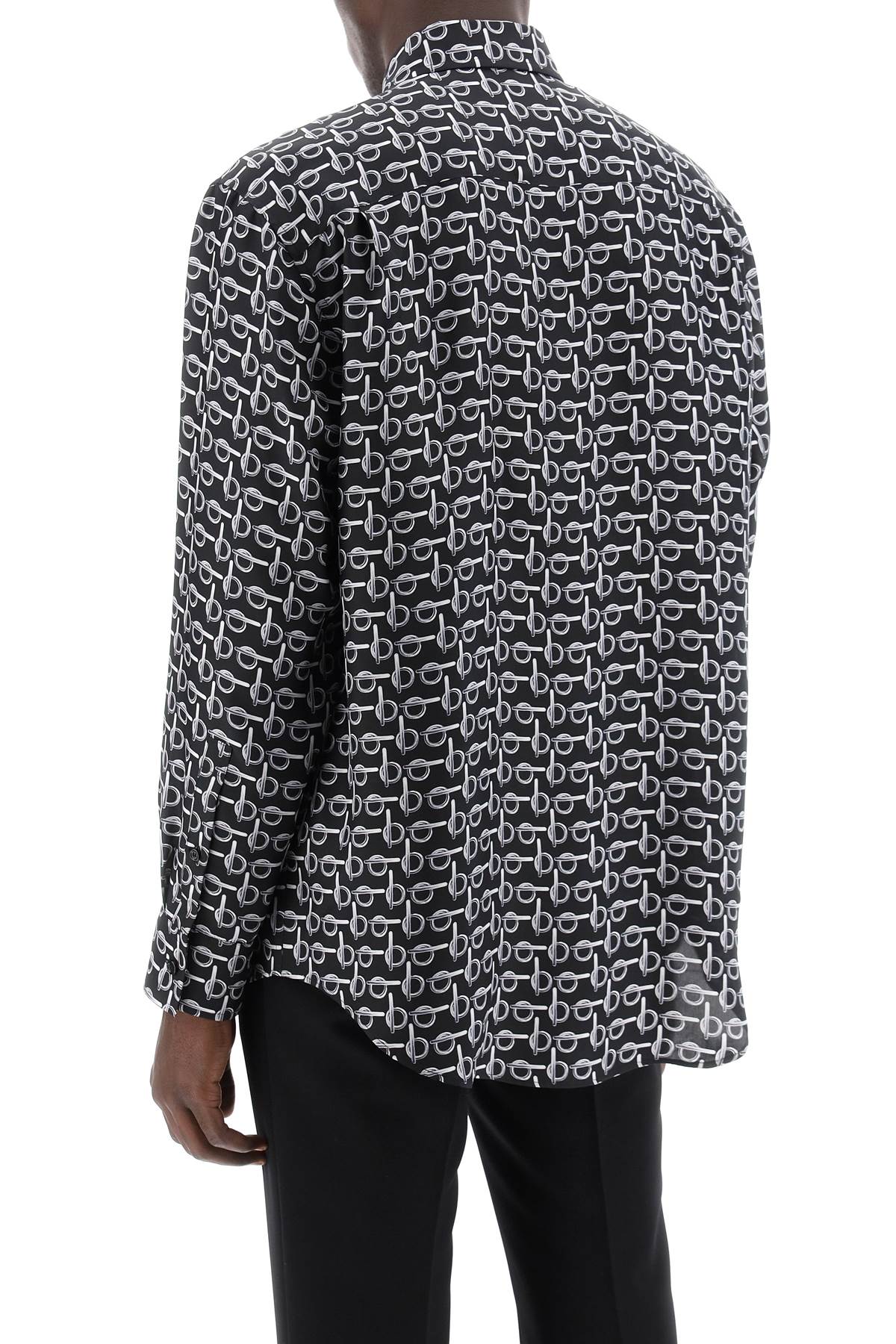 Shop Burberry Oversized Silk Poplin Shirt With B-shaped Rocking Horse Pattern In Black