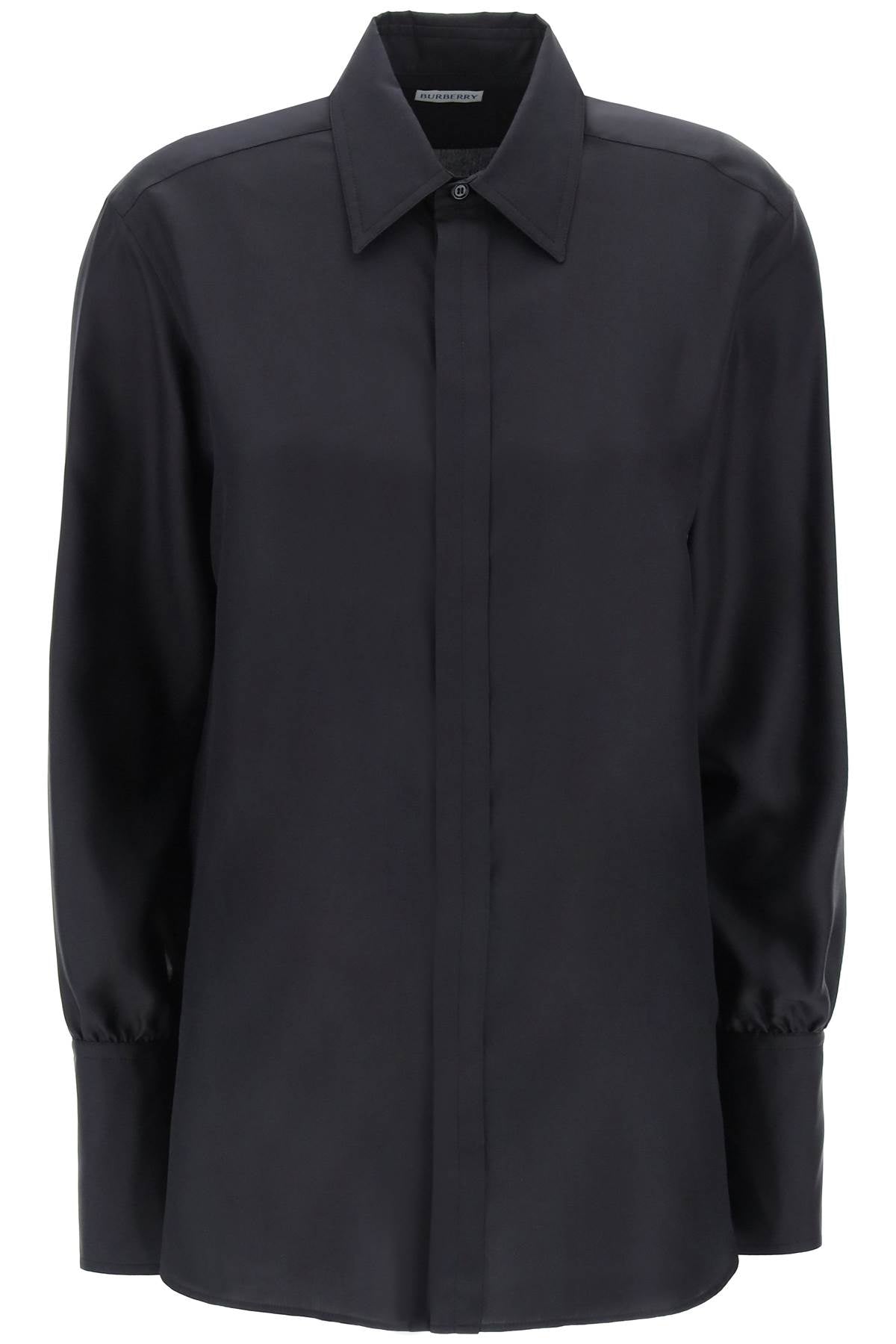Shop Burberry Luxurious Long-sleeved Silk Shirt For Women In Black