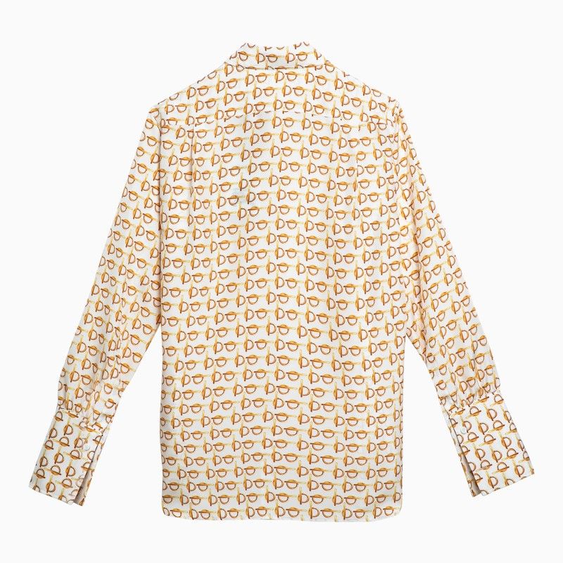 Shop Burberry Metal Silk Shirt With Gold Pattern For Women In Silver