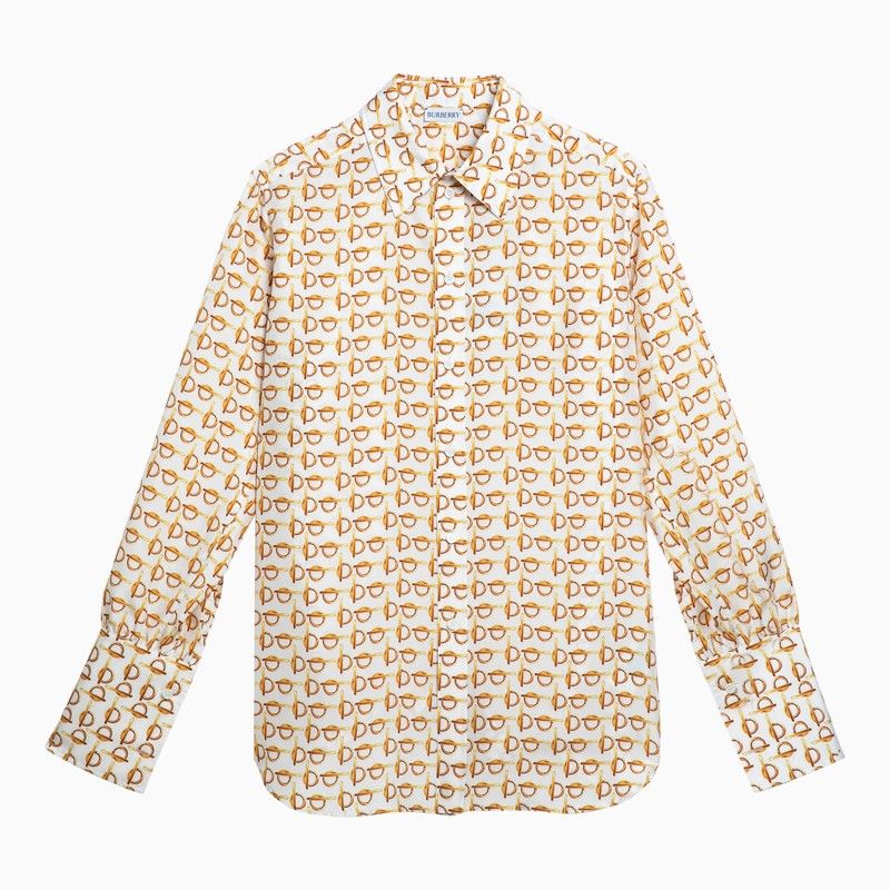 Shop Burberry Metal Silk Shirt With Gold Pattern For Women In Silver