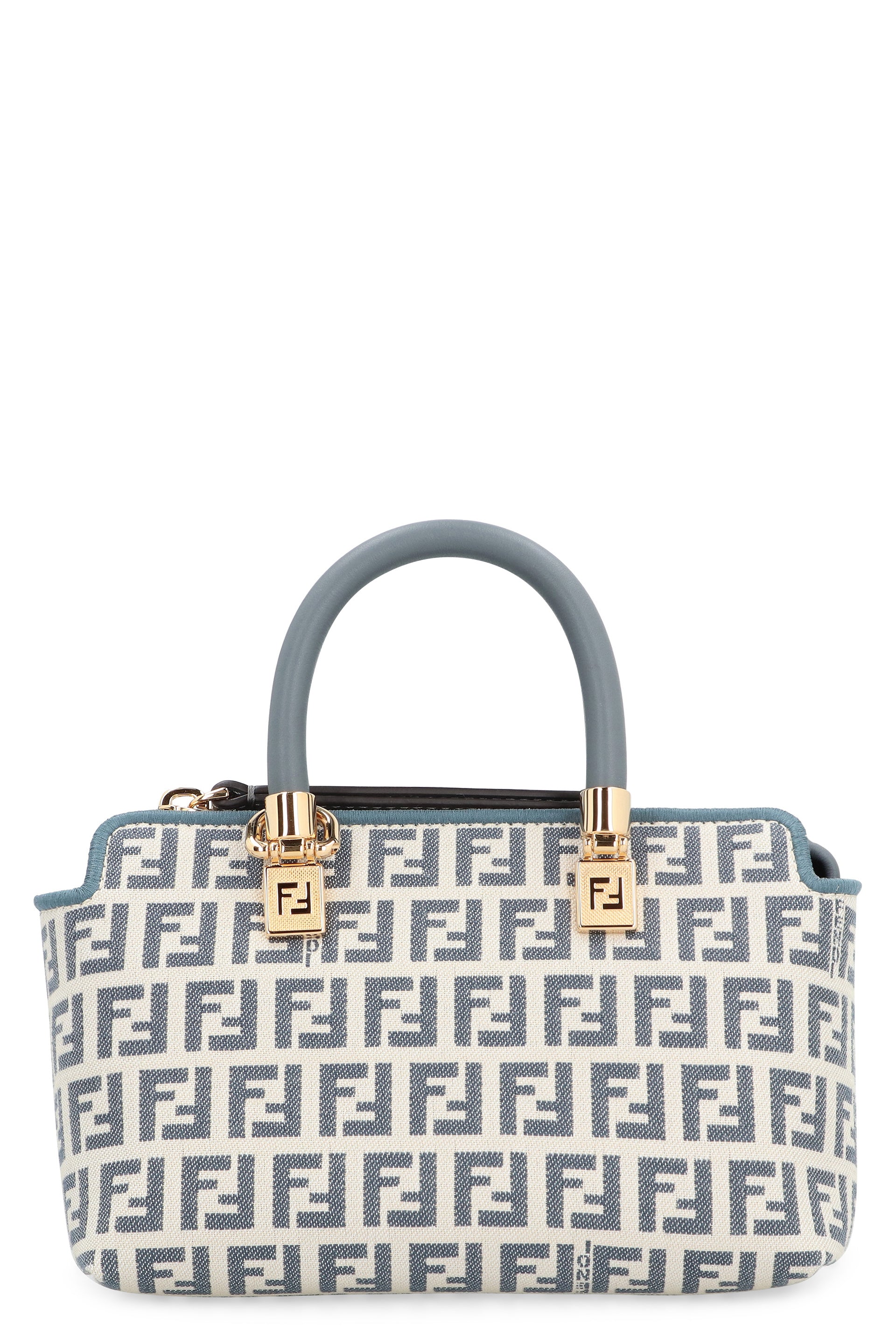 Fendi Blue Jacquard And Leather Top-handle Handbag For Women