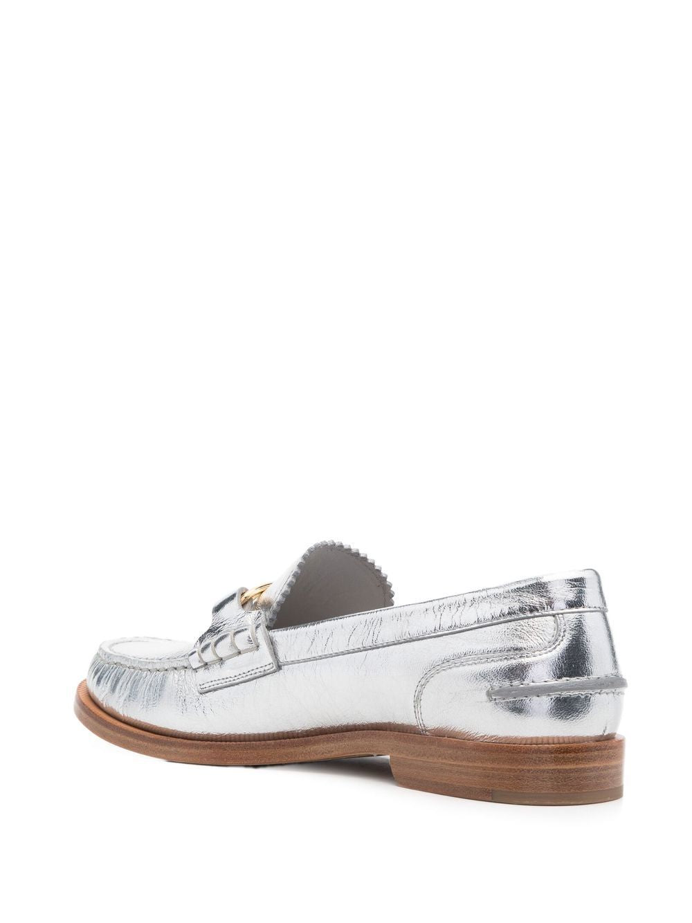 Shop Fendi Silver Metallic Slip On Loafers For Women
