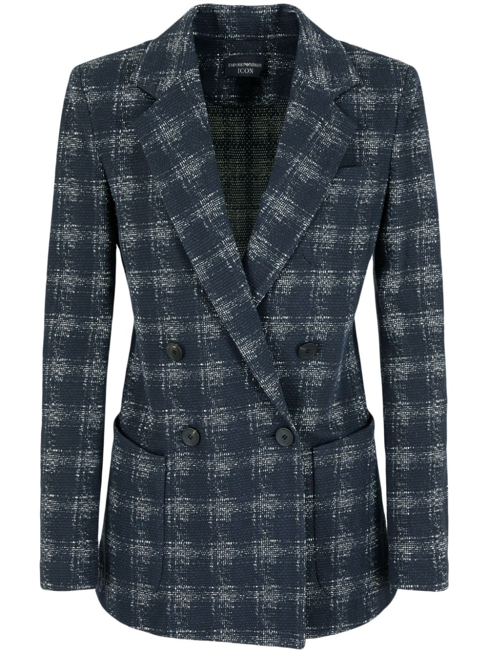 Shop Emporio Armani Navy Blue Stretch Blazer Jacket With Check Pattern And Notched Lapels For Women