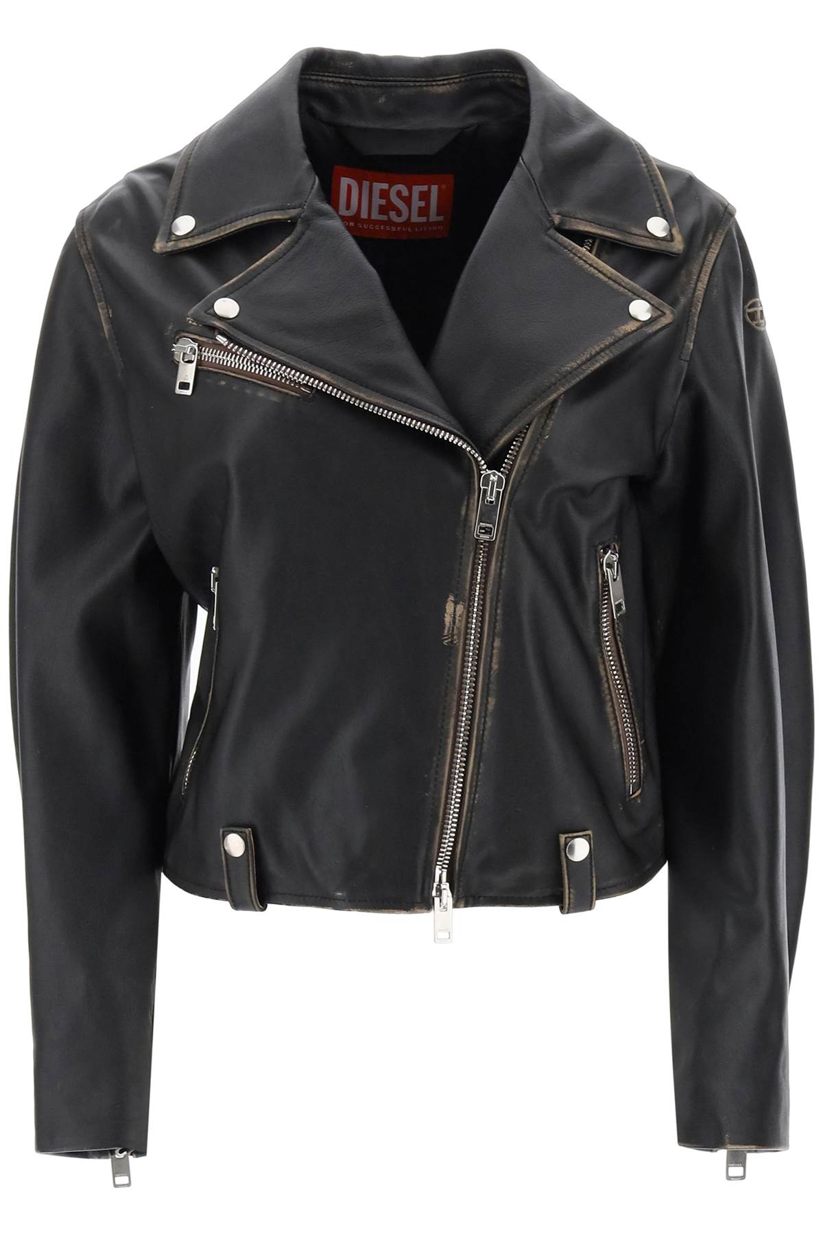 Shop Diesel Women's Leather Biker Jacket For Fw23 In Brown