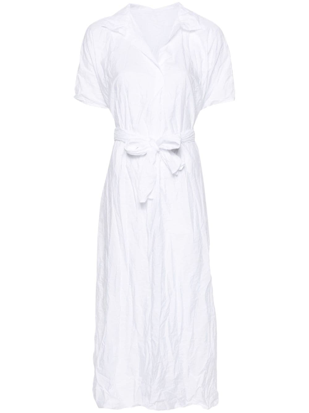 Shop Daniela Gregis White Cotton Short Dress With Spread Collar And Batwing Sleeves