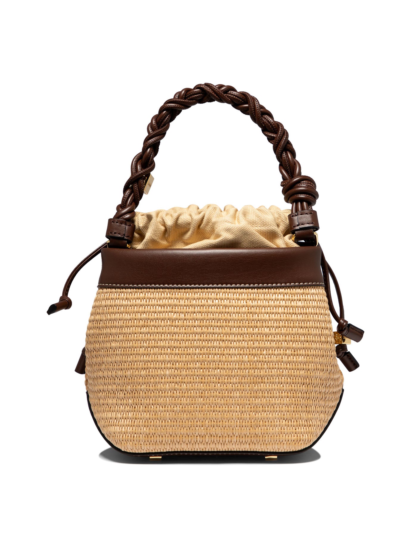 Shop Ganni "bou Raffia" Bucket Handbag In Brown