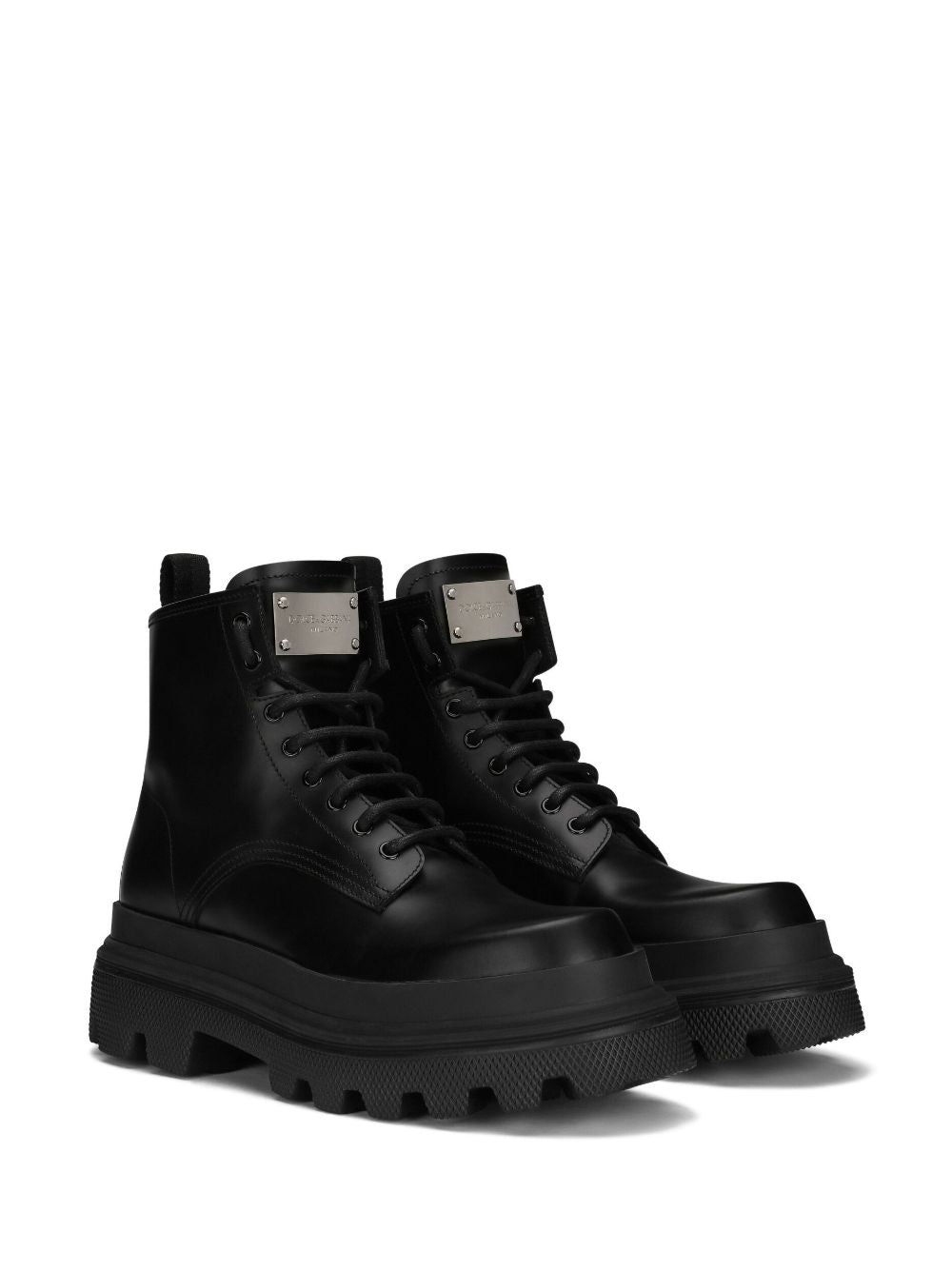 Shop Dolce & Gabbana Black Leather Laced Up Boots